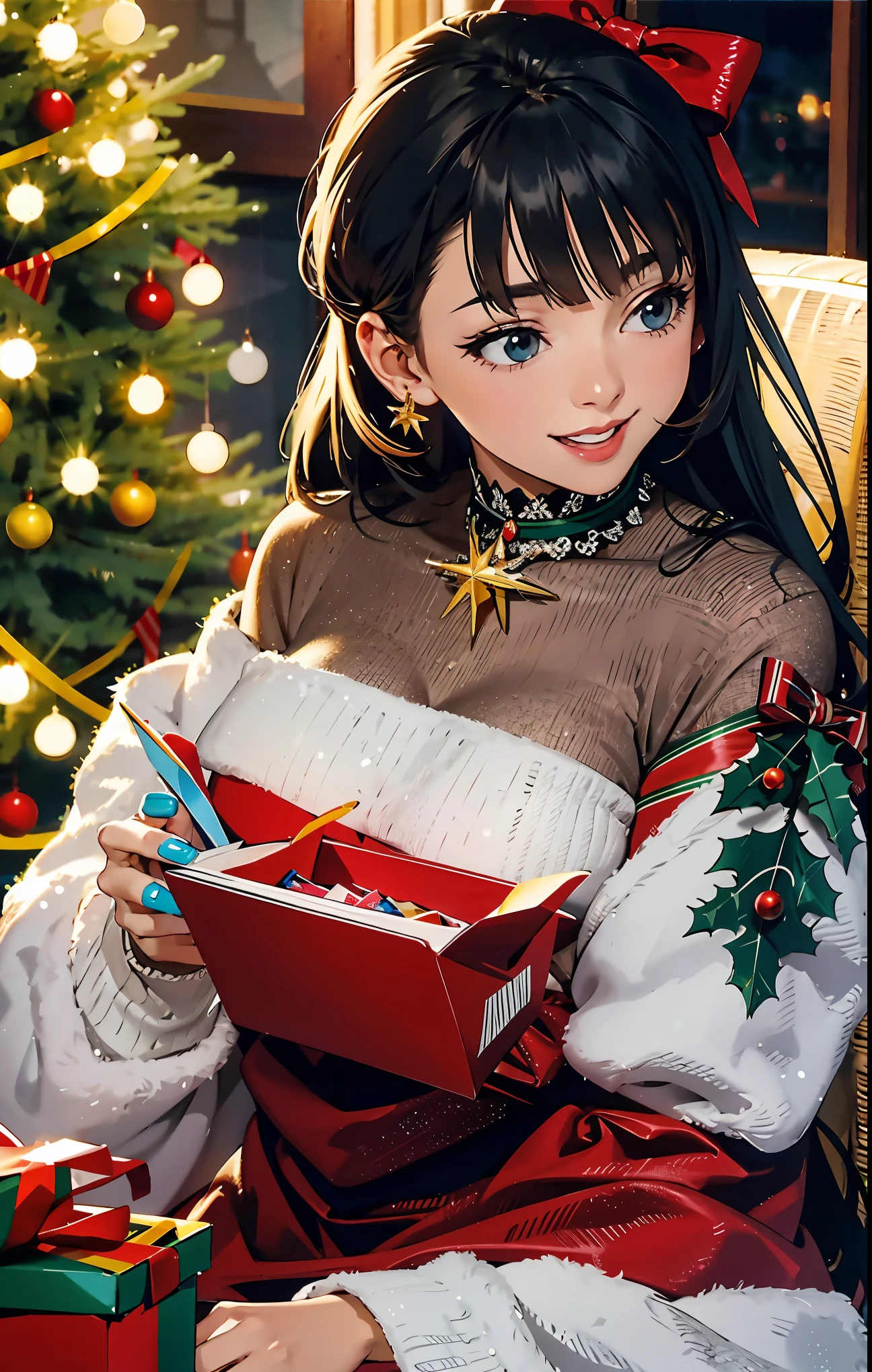 (best quality,4k,8k,highres,masterpiece:1.2),ultra-detailed,realistic,gifts,table,Christmas tree,decorations,wrapping ,bows,ribbon,presents,holiday spirit,vibrant colors,warm lighting,cozy atmosphere,toys,cards,candles,snowflakes,joyful,celebration,exquisite details,exciting surprises,shiny ornaments,sparkling tinsel,beautifully wrapped,excited children,anticipation,festive mood,magical ambiance,delightful moment,wonderful memories,family gathering,cheerful faces,Christmas magic,extravagant,abundance of presents,HDR,UHD,studio lighting,ultra-fine painting,sharp focus,physically-based rendering,professional,vivid colors,bokeh.