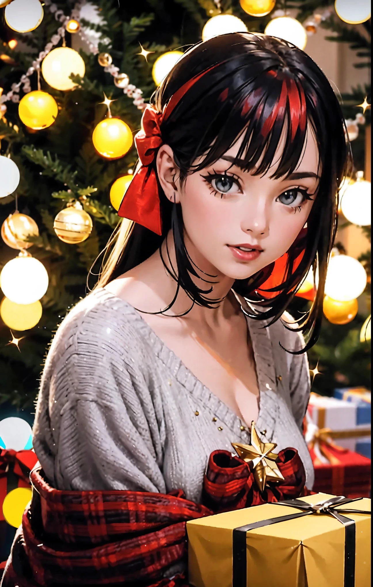 (best quality,4k,8k,highres,masterpiece:1.2),ultra-detailed,realistic,gifts,table,Christmas tree,decorations,wrapping ,bows,ribbon,presents,holiday spirit,vibrant colors,warm lighting,cozy atmosphere,toys,cards,candles,snowflakes,joyful,celebration,exquisite details,exciting surprises,shiny ornaments,sparkling tinsel,beautifully wrapped,excited children,anticipation,festive mood,magical ambiance,delightful moment,wonderful memories,family gathering,cheerful faces,Christmas magic,extravagant,abundance of presents,HDR,UHD,studio lighting,ultra-fine painting,sharp focus,physically-based rendering,professional,vivid colors,bokeh.