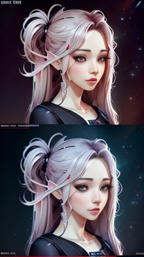 ((character sheet)), (various angles and expressions),((2 angles per sheet)), close up, close-up of a woman with long hair, curly hair, (red hair), white t-shirt, short skirt, black skirt, skirt with side slit, Anime Girl with Cosmic Hair, beautiful digital art, beautiful beautiful digital art, (purple clothesela digital art, Beautiful Art UHD 4K, beautiful digital art, illuminated, (Atmospheric Illumination), highly detailed 4K digital art , beautiful fantasy art portrait, beautiful fantasy art, digital fantasy art, goddess of galaxies, detailed skin, face details, ((platinum hair;))digital art, ((character concept)) detailed in 4k, detailed cute face.((neutral color background))