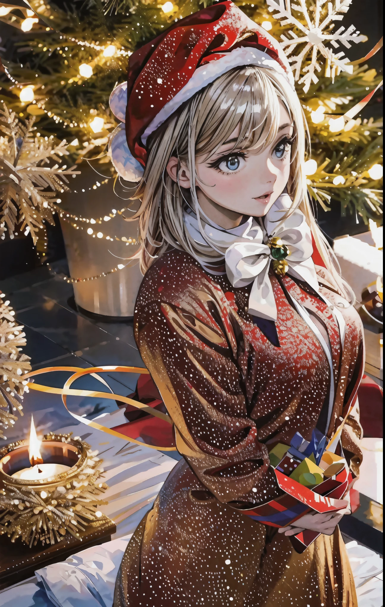 (best quality,4k,8k,highres,masterpiece:1.2),ultra-detailed,realistic,gifts,table,Christmas tree,decorations,wrapping ,bows,ribbon,presents,holiday spirit,vibrant colors,warm lighting,cozy atmosphere,toys,cards,candles,snowflakes,joyful,celebration,exquisite details,exciting surprises,shiny ornaments,sparkling tinsel,beautifully wrapped,excited children,anticipation,festive mood,magical ambiance,delightful moment,wonderful memories,family gathering,cheerful faces,Christmas magic,extravagant,abundance of presents,HDR,UHD,studio lighting,ultra-fine painting,sharp focus,physically-based rendering,professional,vivid colors,bokeh.