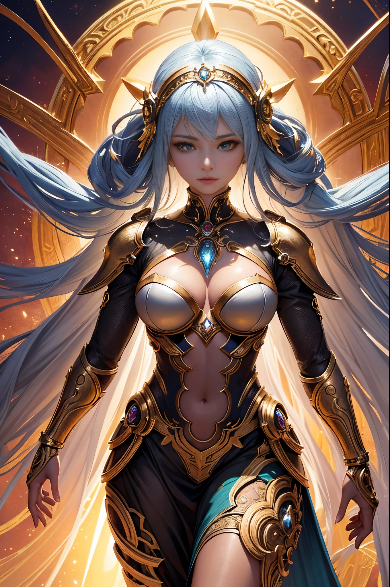 intricate ornate anime cgi style, super detailed fantasy characters, 4K highly detailed digital art, karol bak uhd, cyborg goddess in cosmos, beautiful digital works of art, 2. 5 d cgi anime fantasy artwork, Goddess. extremely high detail, portrait of cyborg queen, extremely detailed goddess shot, Half body machine, Inorganic, Next generation high performance cyborg, goddess of evolution, Best Quality, Perfect Angle, perfect-composition, sharp outline, Best Shots, Perfect form, perfect model style