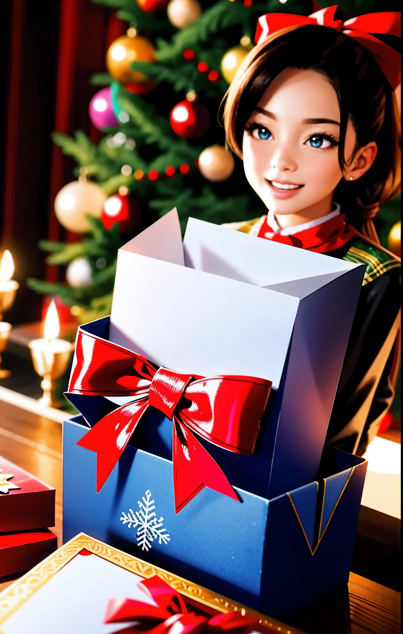 (best quality,4k,8k,highres,masterpiece:1.2),ultra-detailed,realistic,gifts,table,Christmas tree,decorations,wrapping ,bows,ribbon,presents,holiday spirit,vibrant colors,warm lighting,cozy atmosphere,toys,cards,candles,snowflakes,joyful,celebration,exquisite details,exciting surprises,shiny ornaments,sparkling tinsel,beautifully wrapped,excited children,anticipation,festive mood,magical ambiance,delightful moment,wonderful memories,family gathering,cheerful faces,Christmas magic,extravagant,abundance of presents,HDR,UHD,studio lighting,ultra-fine painting,sharp focus,physically-based rendering,professional,vivid colors,bokeh.