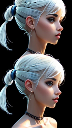 ((piece of master)), (Very high quality), character creation sheet, (rosto perfeito),Multiple angles, (Vista frontal, vista costeira, vista da esquerda, vista da direita, vista na diagonal),multiple posesma face, close-up from different angle (breasts and head), clothes translucent, Breasts Visible, cabelo platinado;, double braid