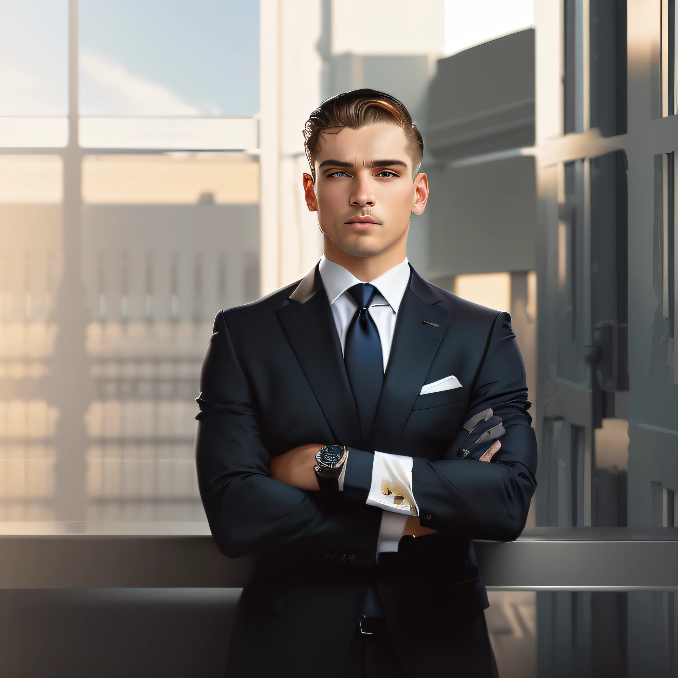 Homem de terno e gravata parado em frente a uma janela, Raphael Personnaz, bonito e elegante, epic and elegant portrait, Raphael Lecoste, foto de perfil profissional, retrato corporativo, wearing a strict business suit, wearing business suit, Retrato Corporativo, inspirado em Ramon Pichot, retrato corporativo profissional, wearing a business suit, imagem de perfil
