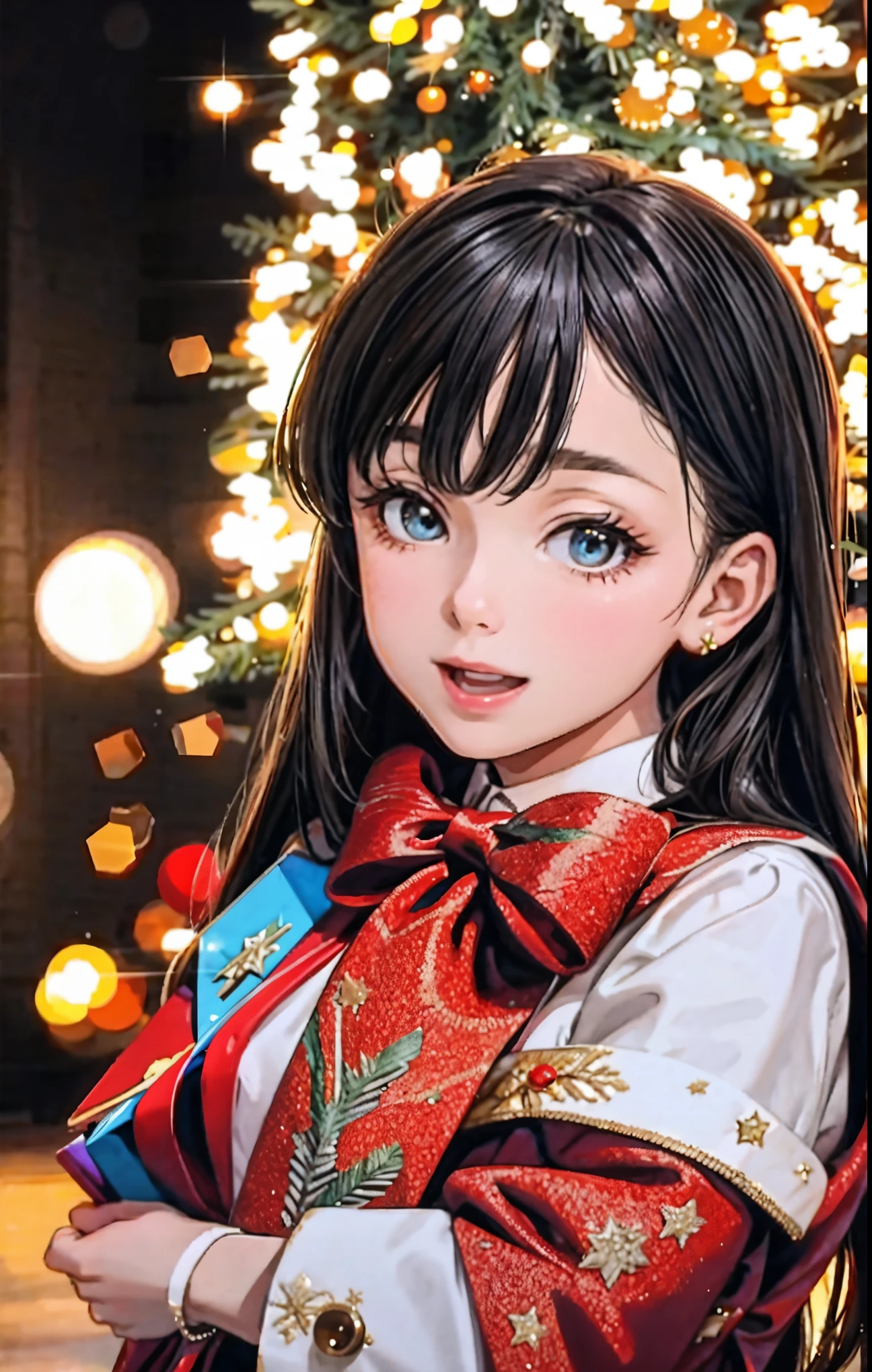 (best quality,4k,8k,highres,masterpiece:1.2),ultra-detailed,realistic,gifts,table,Christmas tree,decorations,wrapping ,bows,ribbon,presents,holiday spirit,vibrant colors,warm lighting,cozy atmosphere,toys,cards,candles,snowflakes,joyful,celebration,exquisite details,exciting surprises,shiny ornaments,sparkling tinsel,beautifully wrapped,excited children,anticipation,festive mood,magical ambiance,delightful moment,wonderful memories,family gathering,cheerful faces,Christmas magic,extravagant,abundance of presents,HDR,UHD,studio lighting,ultra-fine painting,sharp focus,physically-based rendering,professional,vivid colors,bokeh.
