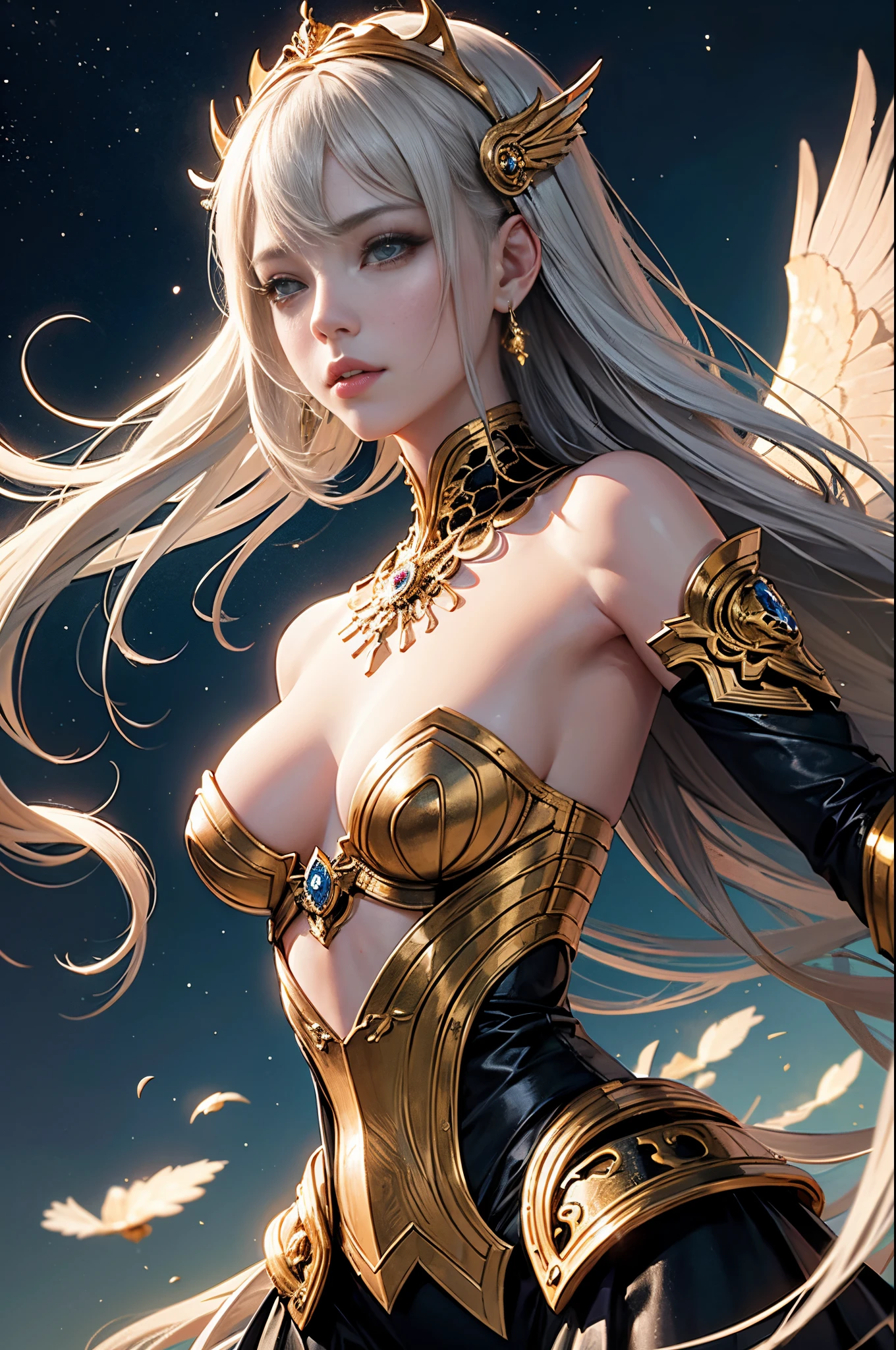 intricate ornate anime cgi style, super detailed fantasy characters, 4K highly detailed digital art, karol bak uhd, cyborg goddess in cosmos, beautiful digital works of art, 2. 5 d cgi anime fantasy artwork, Goddess. extremely high detail, portrait of cyborg queen, extremely detailed goddess shot, Half body machine, Inorganic, Next generation high performance cyborg, goddess of evolution, Best Quality, Perfect Angle, perfect-composition, sharp outline, Best Shots, Perfect form, perfect model style