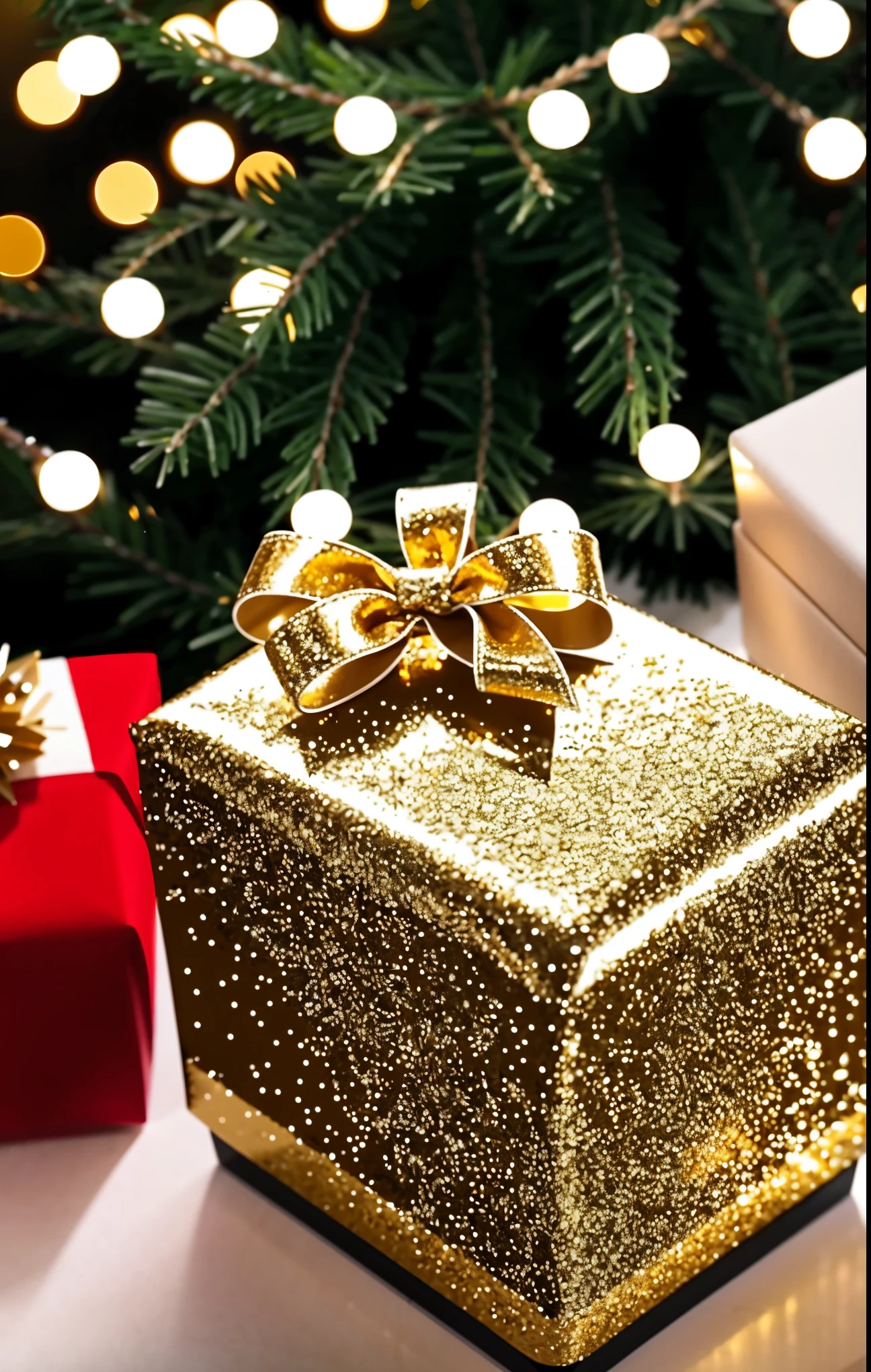 (best quality,4k,8k,highres,masterpiece:1.2),ultra-detailed,realistic,gifts,table,Christmas tree,decorations,wrapping ,bows,ribbon,presents,holiday spirit,vibrant colors,warm lighting,cozy atmosphere,toys,cards,candles,snowflakes,joyful,celebration,exquisite details,exciting surprises,shiny ornaments,sparkling tinsel,beautifully wrapped,excited children,anticipation,festive mood,magical ambiance,delightful moment,wonderful memories,family gathering,cheerful faces,Christmas magic,extravagant,abundance of presents,HDR,UHD,studio lighting,ultra-fine painting,sharp focus,physically-based rendering,professional,vivid colors,bokeh.