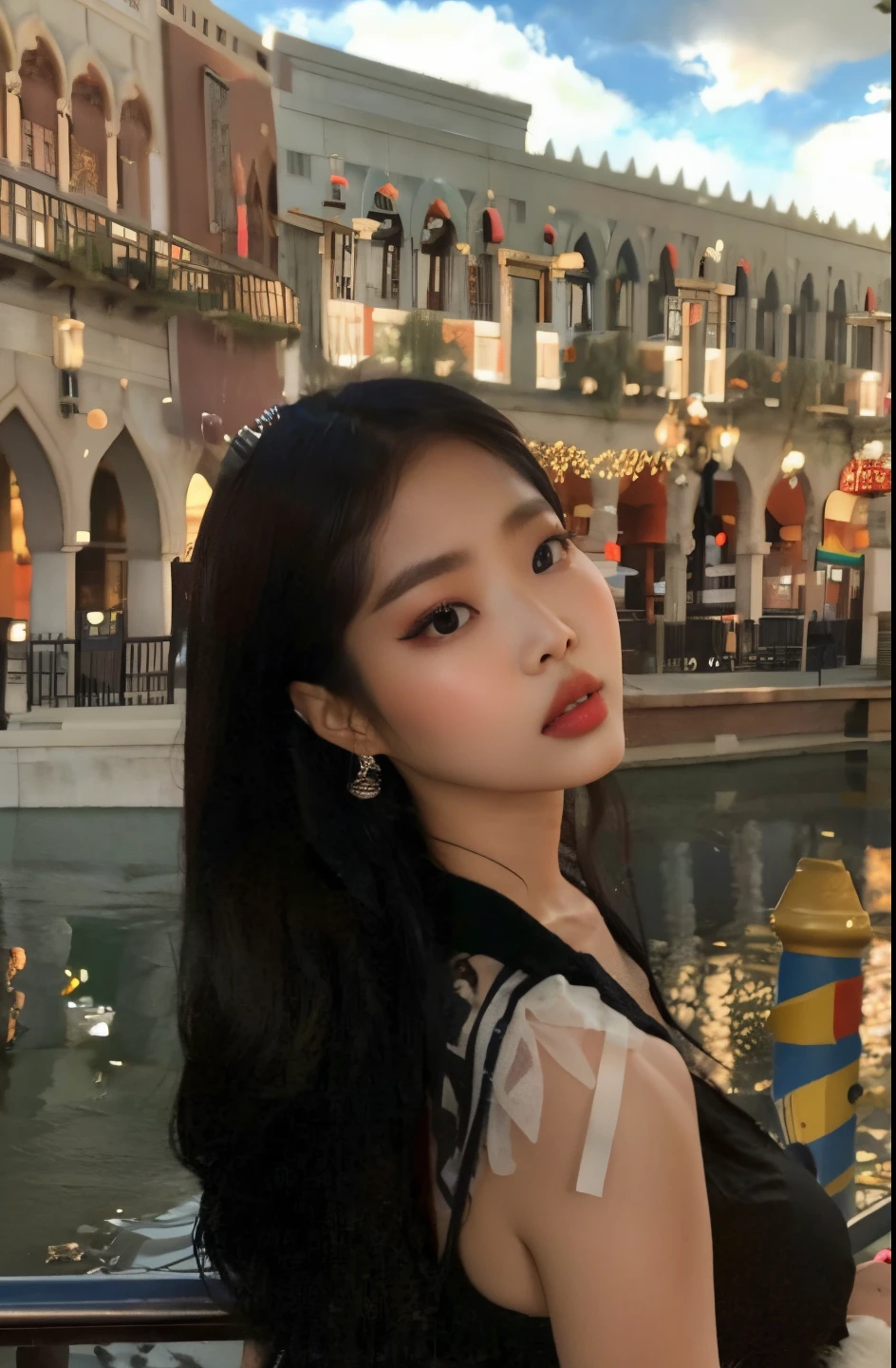Mujer araffe vestida de negro parada cerca de un canal en una ciudad, Chica coreana, Jinyoung Shin, Jaeyeon Nam, ulzzang, Blackpink Jennie, Hermosa mujer surcoreana, Heonhwa Choe, Hermosa joven coreana, Hermosa joven coreana, cruel korean goth girl, Gongbi, Kim Doyoung, 19 year old girl