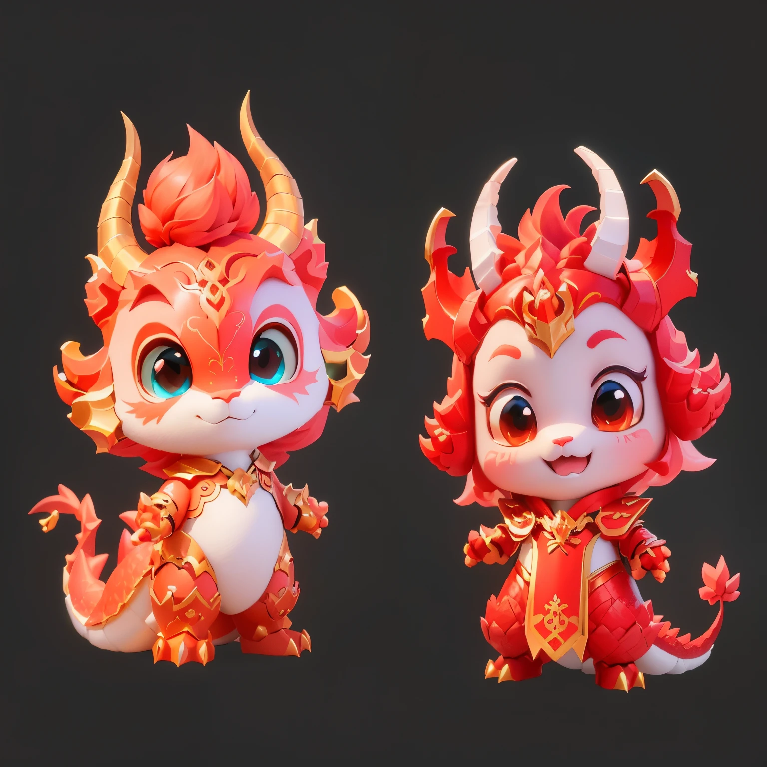 There are two roles, dragon and dragon, Gentle and delicate dragon nature, Cute cyber god, Inspired by PwC, high quality character design, stylized 3d, Stylized character design, Game character design, stylized 3d render, stylized characters, Trending on Polycount, cute monster character design, Popular topics on cgstation，Hug together，Cute action