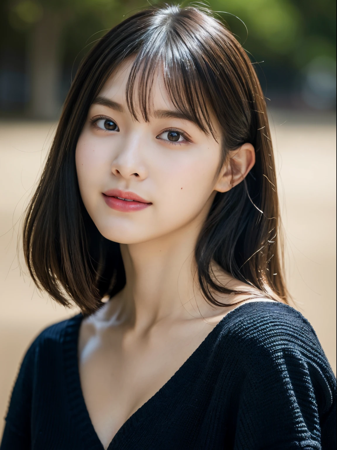 (8K, highest quality, Masterpiece: 1.2), super detail, super resolution, (photorealistic, photorealistic photo: 1.37), portrait, high definition RAW color photo, professional photo, high definition and beautiful, high definition, 8K Image wallpaper, amazing details, huge file size, high detailed beautiful girl, super detailed face, very detailed eyes, very detailed skin, very detailed fingers, very detailed nose, very Detailed detailed mouth, perfect anatomy, tight background, 1 girl, (20:1.2), 20 generations, cute girl, realistic body, glowing skin, slim body, black hair, cute, cute face, lively face, delicate eyes, source order, looking at camera, facing forward, (fair skin), bust shot, bangs, round face, smile,