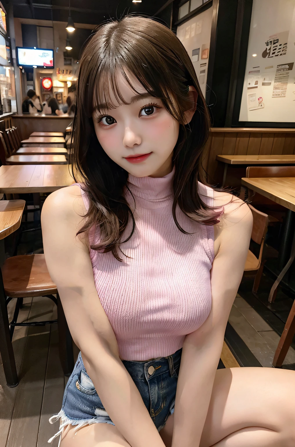 Colossal tits、g-cup、I&#39;m wearing a pink tank top turtleneck knit