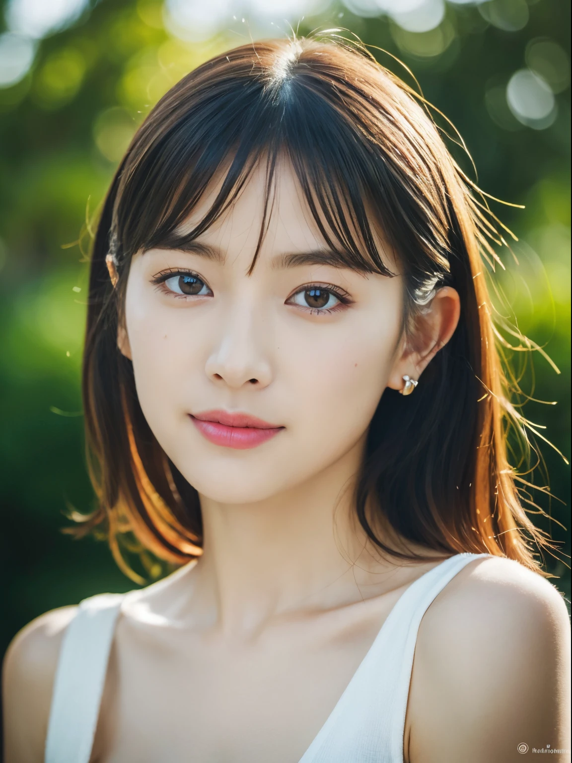 (8K, highest quality, Masterpiece: 1.2), super detail, super resolution, (photorealistic, photorealistic photo: 1.37), portrait, high definition RAW color photo, professional photo, high definition and beautiful, high definition, 8K Image wallpaper, amazing details, huge file size, high detailed beautiful girl, super detailed face, very detailed eyes, very detailed skin, very detailed fingers, very detailed nose, very Detailed detailed mouth, perfect anatomy, tight background, 1 girl, (20:1.2), 20 generations, cute girl, realistic body, glowing skin, slim body, black hair, cute, cute face, lively face, delicate eyes, source order, looking at camera, facing forward, (fair skin), bust shot, bangs, round face, smile,