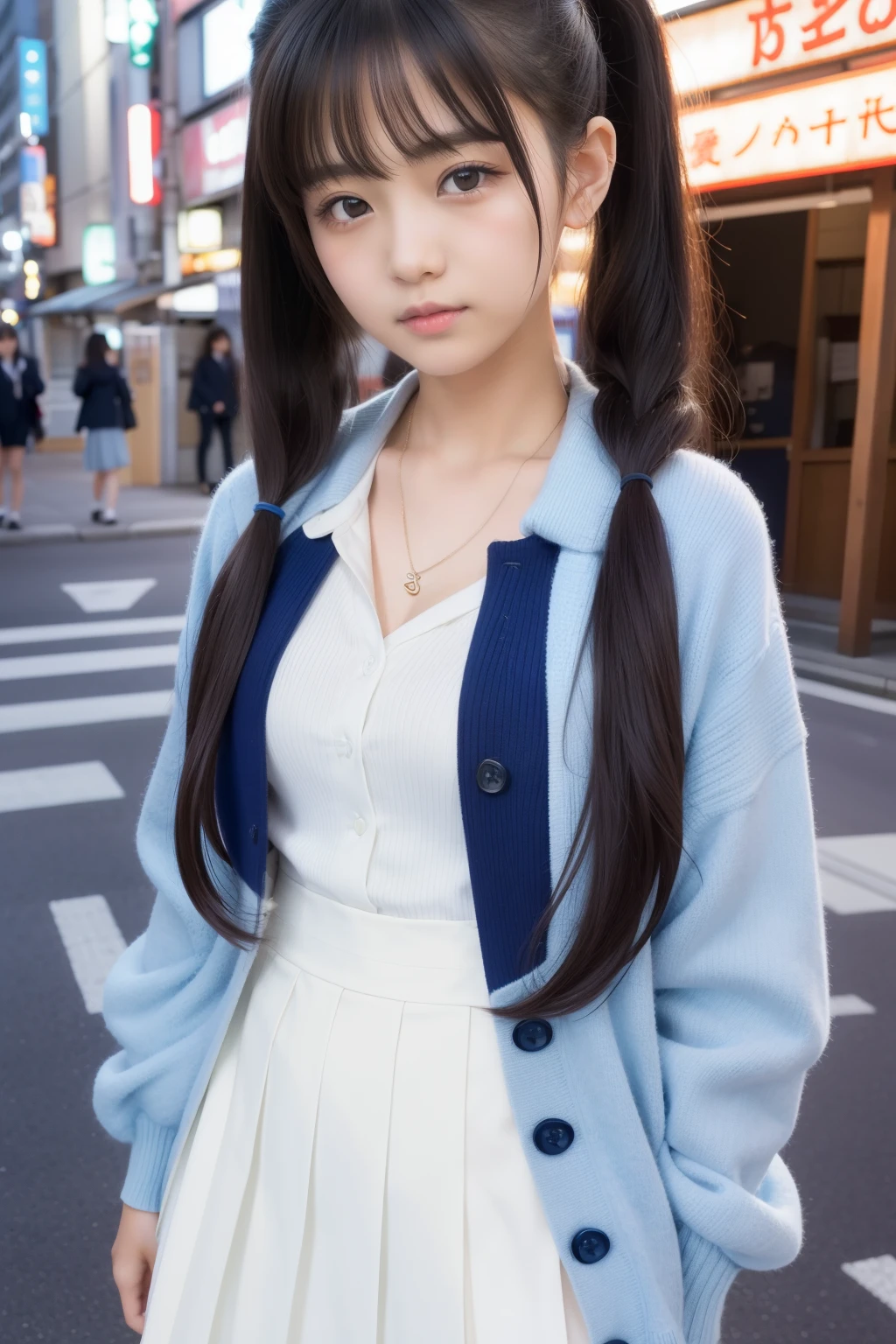 Girl in uniform cardigan for photo, Two beautiful Japan girls、 14years、Neon Street Stand、, gorgeous japanese model, long twintail、Diamond necklace、耳Nipple Ring、Lovely woman, goddess of Japan, Gorgeous young Japan woman, a japanese girl, Junior high school student attire、Japan girls, beautiful sexy woman photo, beautiful goddess, Beautiful Japan junior high school student, Phenomenally cute、Inviting eyes