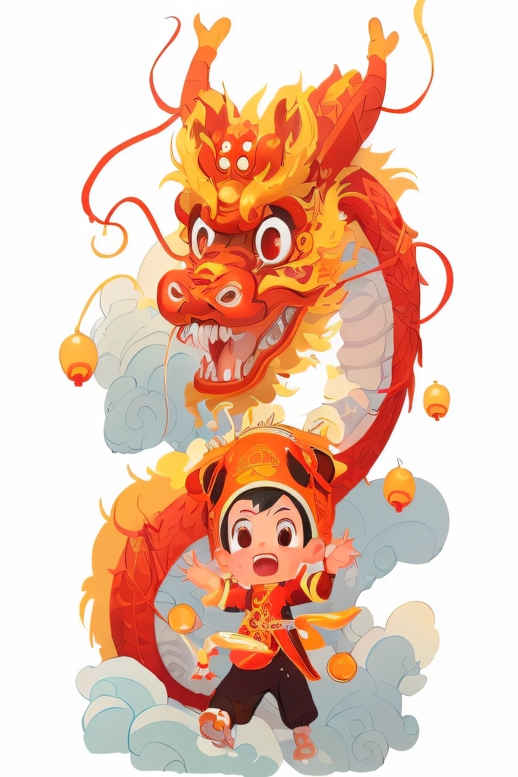 Illustration of red robed dragon, chinesedragon, A beautiful artistic illustration, jc leyendecker and Shaqin Deng, yellow dragon head festival, chinese dragon concept art, Similar to Deng Sachin style, Chinese dragon battle, smooth chinese dragon, Golden Dragon, Deng Sachin