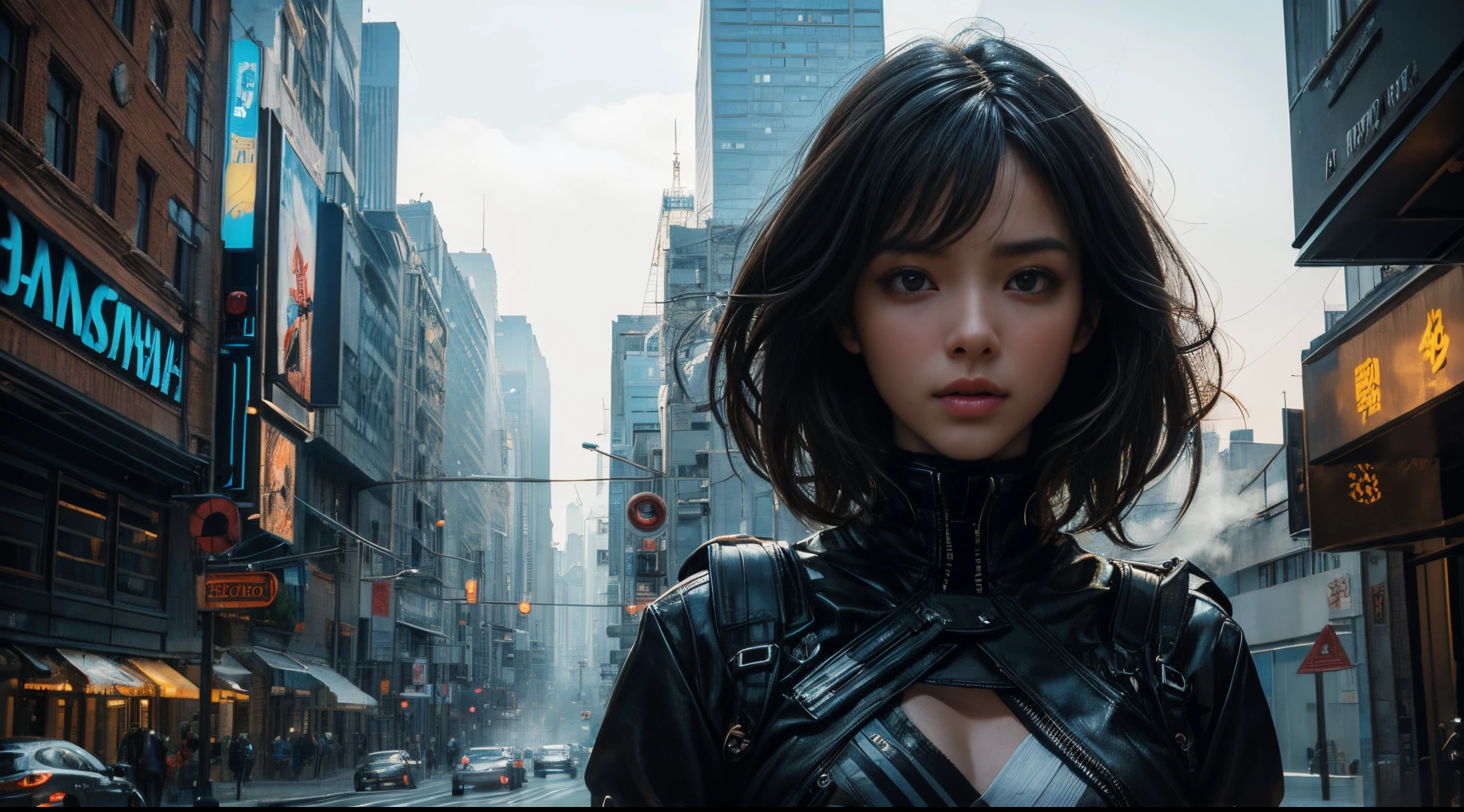 tmasterpiece,quality,Best quality at best,offcial art,(Beauty and aesthetics:1.2),(tmasterpiece:1.3), (8K, realistically, RAW photo quality is the best: 1.4), beauitful face, (photorealiscic face),超高分辨率, ultra real photo, The content is very detailed, the golden ratio, (with dynamism:1.3),(saturate:1.3),illusory engine, (high detal: 1.9),(femele:1.4),(Sexy figure),1 person,Alone,(3D realistic), Cold,bigger, hyper HD, 8K,theatrical,(mid shot portrait),looks into camera,The cities of the future,on the street corner,natta,Sateen,volume fog,Steaming,cyber punk personage