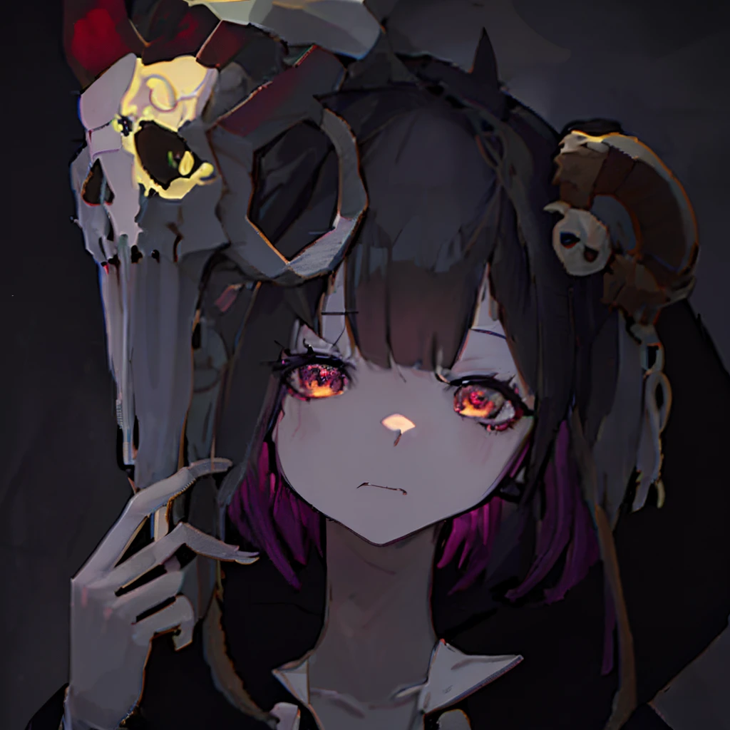 anime girl with a goat skull and a goat skull on her head, demon anime girl, anime monster girl, demon girl, discord profile picture, mika kurai demon, nightcore, melty, anime skull portrait woman, gapmoe yandere grimdark, pixiv 3dcg, anime artstyle, gapmoe yandere, anime moe artstyle, monstergirl