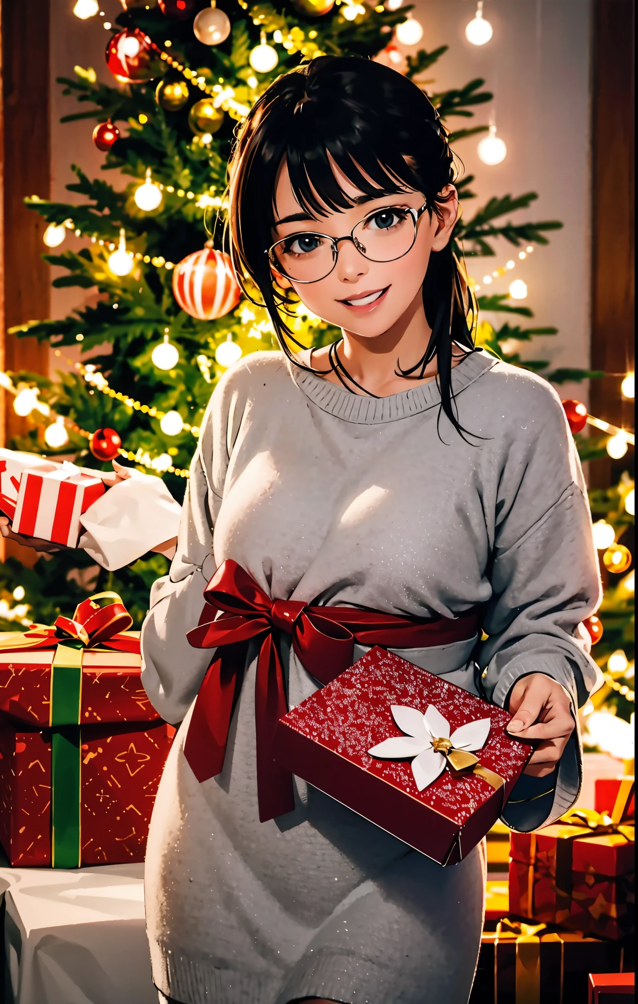 (best quality,4k,8k,highres,masterpiece:1.2),ultra-detailed,realistic,gifts,table,Christmas tree,decorations,wrapping ,bows,ribbon,presents,holiday spirit,vibrant colors,warm lighting,cozy atmosphere,toys,cards,candles,snowflakes,joyful,celebration,exquisite details,exciting surprises,shiny ornaments,sparkling tinsel,beautifully wrapped,excited children,anticipation,festive mood,magical ambiance,delightful moment,wonderful memories,family gathering,cheerful faces,Christmas magic,extravagant,abundance of presents,HDR,UHD,studio lighting,ultra-fine painting,sharp focus,physically-based rendering,professional,vivid colors,bokeh.