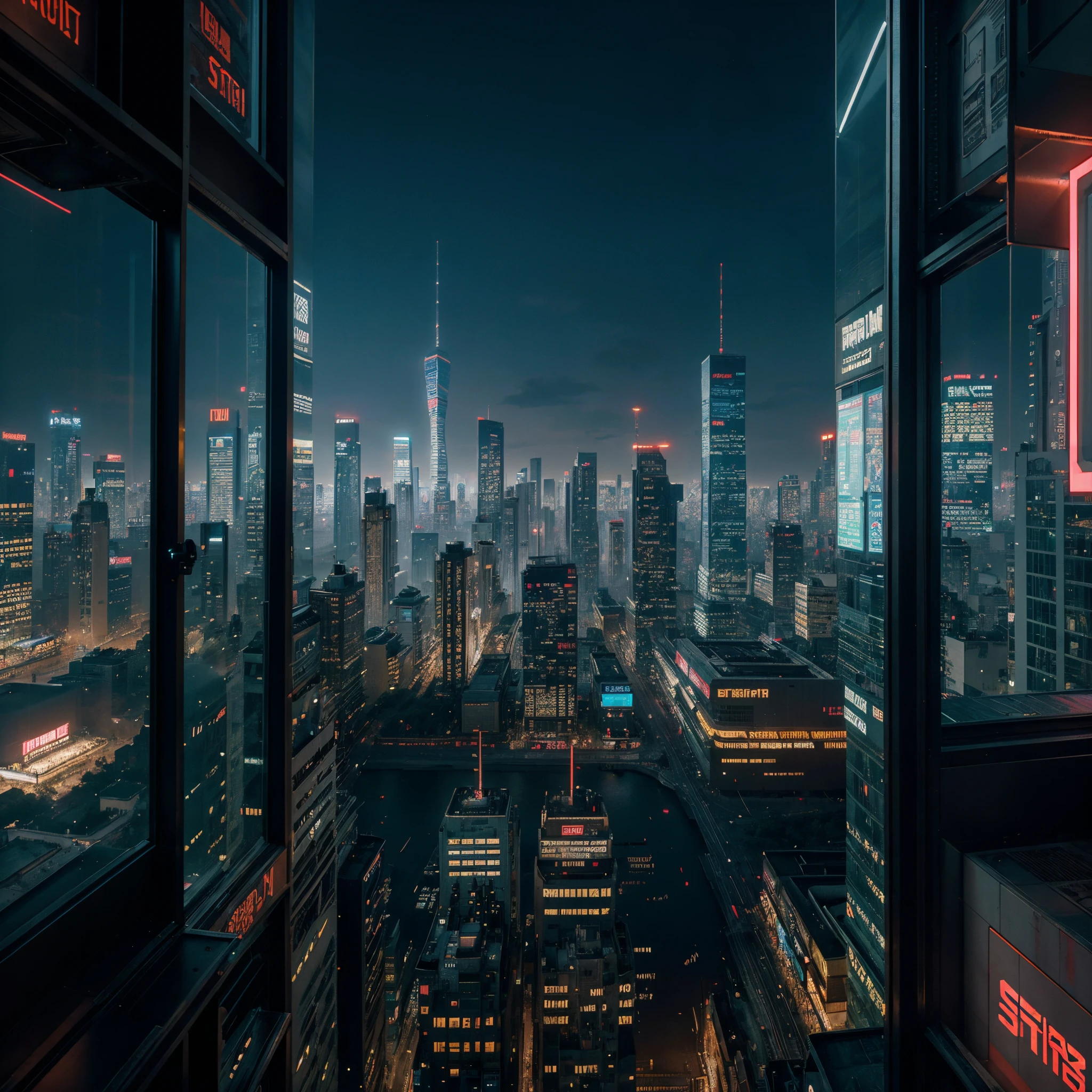 In this opulent and intricate digital dystopia anime, a resplendent cyber-city rises in stark contrast to a desolate wasteland. The image, a highly-detailed digital painting, showcases towering skyscrapers adorned with sparkling neon lights and intricate geometric patterns. Life-like holographic advertisements flicker throughout the city, adding to the sense of overwhelming technological advancement. The scene is alive with vibrant colors, as vibrant as the bustling crowds and flying vehicles that populate the streets below. The attention to detail and the impeccable quality of the image make it feel like a window into this captivating and visually stunning digital world.