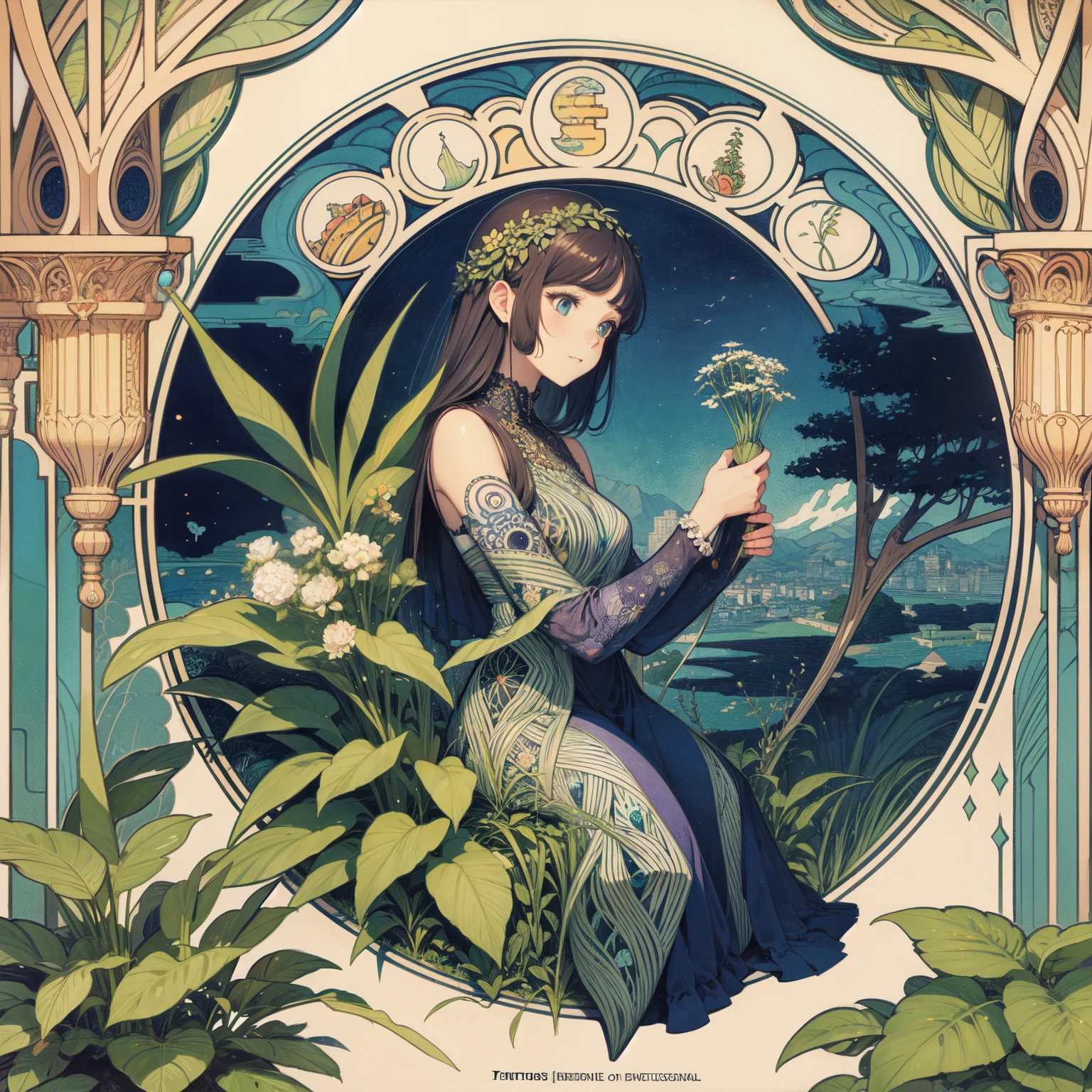 absurdres, best quality, ultra detailed, Magical Plants, detailed background, (art nouveau), (zentangle),