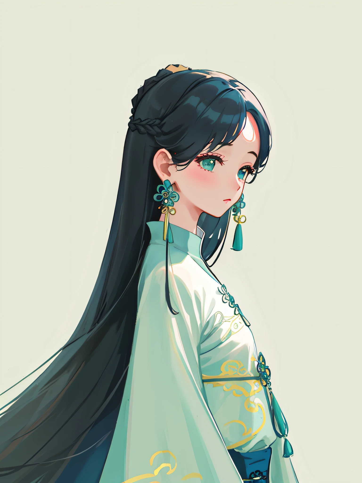 um close up de uma mulher com longos cabelos pretos usando um vestido verde, pintura de personagem bonita, a beautiful artwork illustration, por Mei Qing, por Li Song, Arte no estilo de Guweiz, palace ， Uma menina em Hanfu, por Ni Tian, exquisite digital illustration, por Ye Xin, Beautiful digital illustration, por Wang E, No estilo de Ross Tran