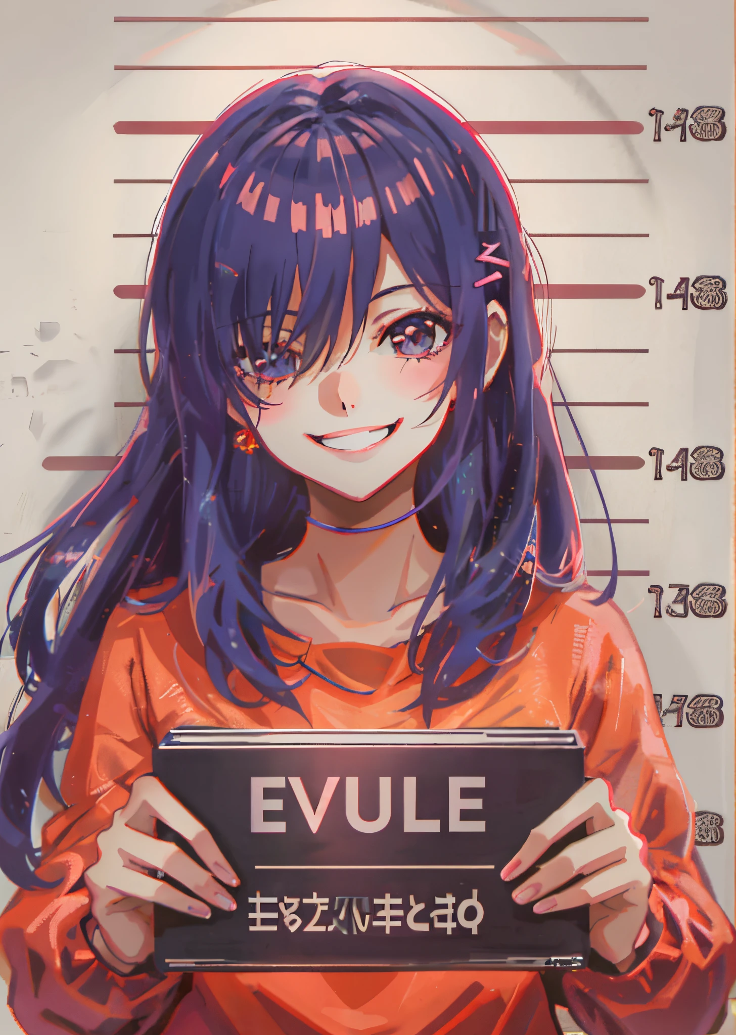 Chica anime apoyando a un cartel con el nombre del mal.., sonrisa malvada, [[[[sonriendo malvado]]]], evil expression, devious evil expression, sonrisa malvada, sonrisa malvada, Estilo anime Ecchi, epic anime style, en un estilo anime, Anime Moe Artstyle, lindos retratos de chicas de anime, Sonrisa astuta, Smile Expression