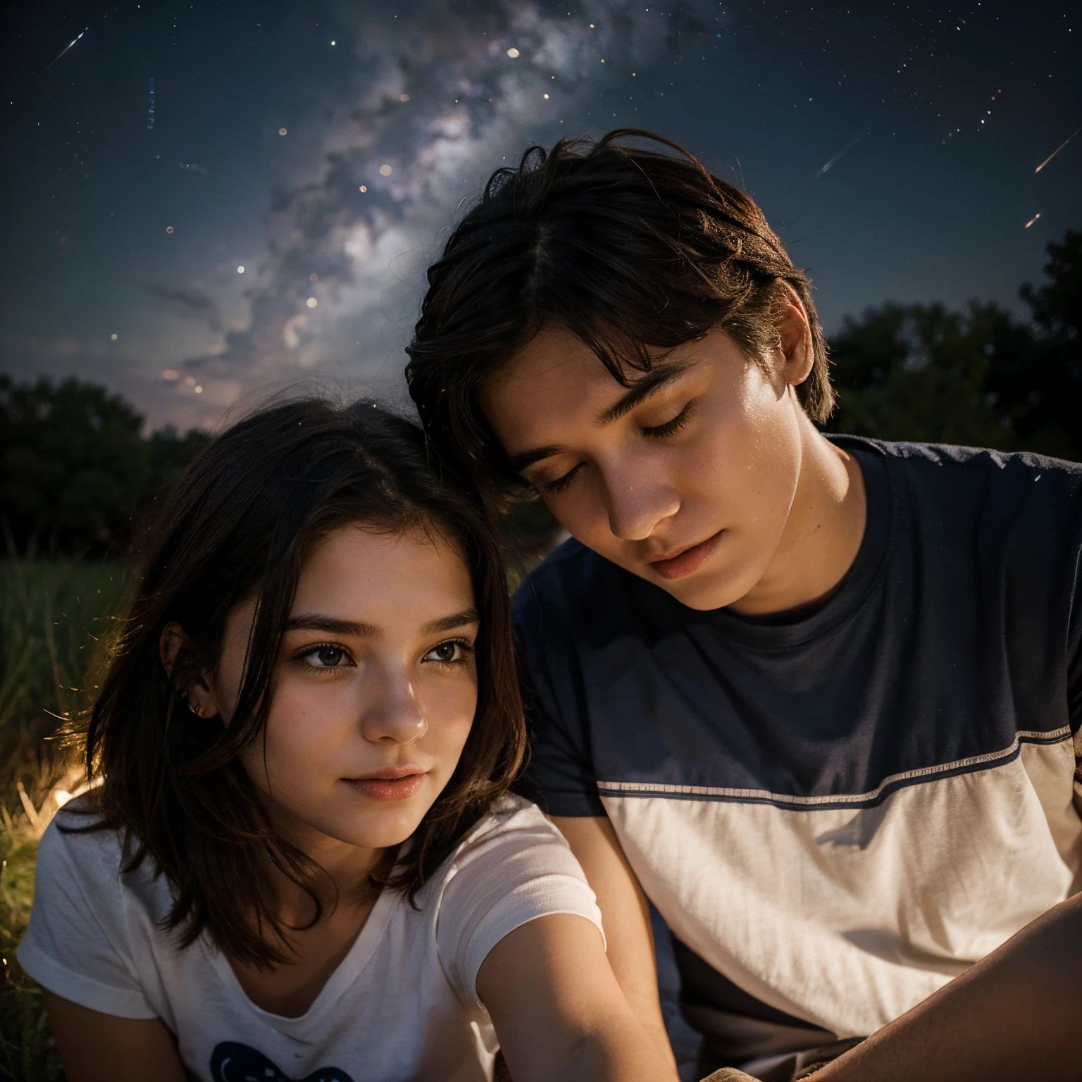 Girl and boy in love watching the stars