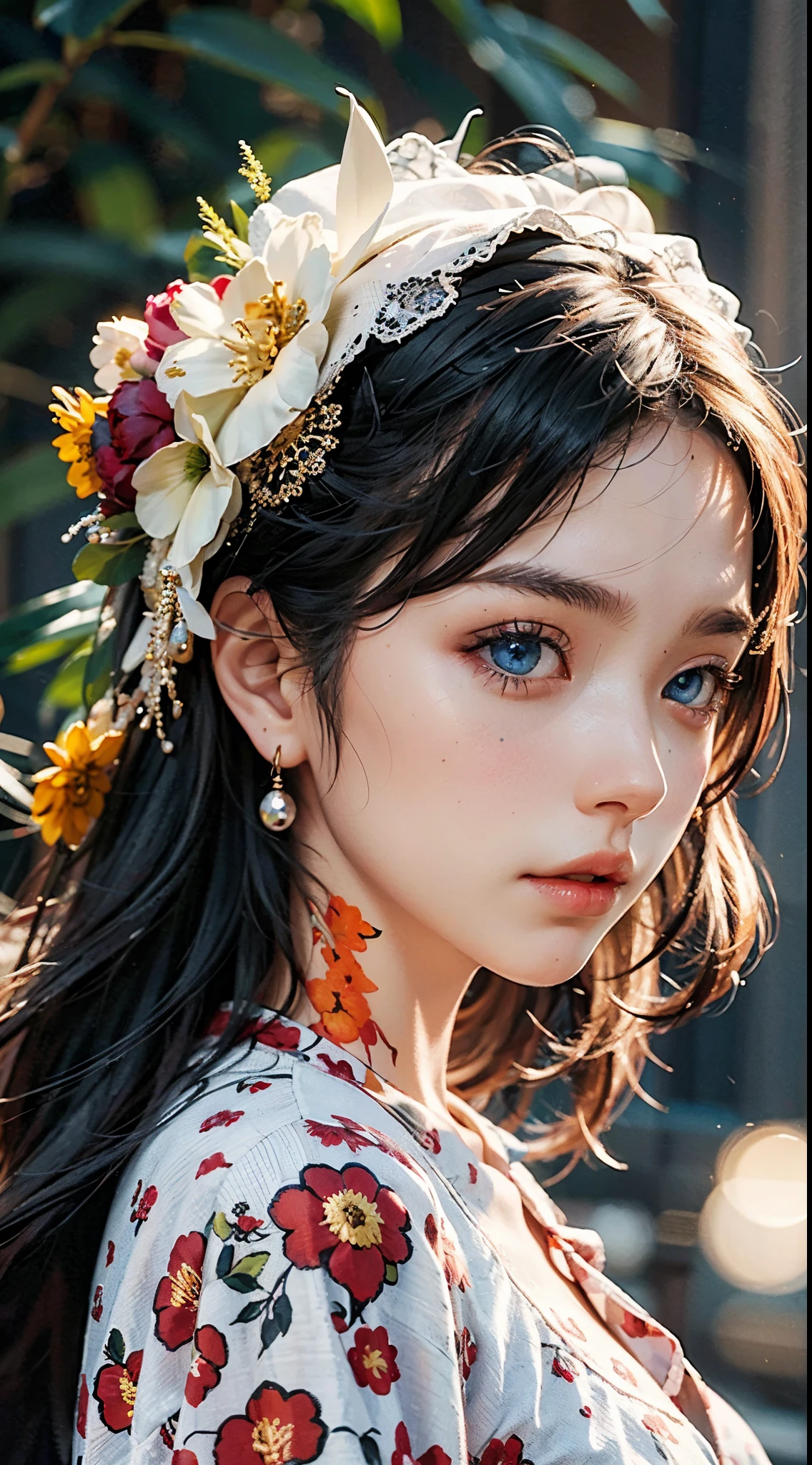 top-quality, ​masterpiece, 超A high resolution, (Realisticity: 1.4), OriginalPhotographs, 1Girl, cinematlic lighting、Blue eyes、Detailed eyes、Detailed skin、realskin、Detailed hair、Beautiful hair、Beautiful Eye Face、