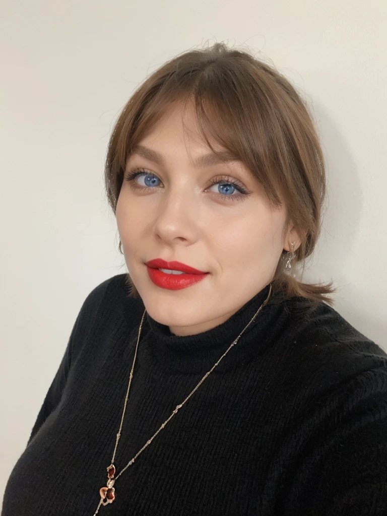 Smile, red lips, blue eyes