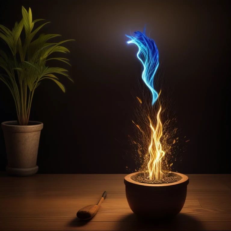 (best quality,4k,8k,highres,masterpiece:1.2),ultra-detailed,(realistic,photorealistic,photo-realistic:1.37),fantastical, vibrant colors,dynamic lighting,electrifying atmosphere,blue eel-headed flower,plant in pot,bolts of lightning,illumination,table setting,energetic display