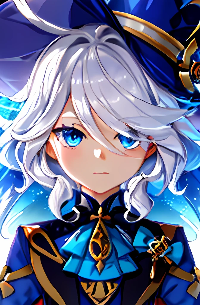 a close up of a person wearing a hat and a dress, official character art, white haired, tall anime guy with blue eyes, anime character, ( ( character concept art ) ), genshin impact character, this character has cryokinesis, white-haired, a silver haired mad, hajime yatate, keqing from genshin impact, silver haired