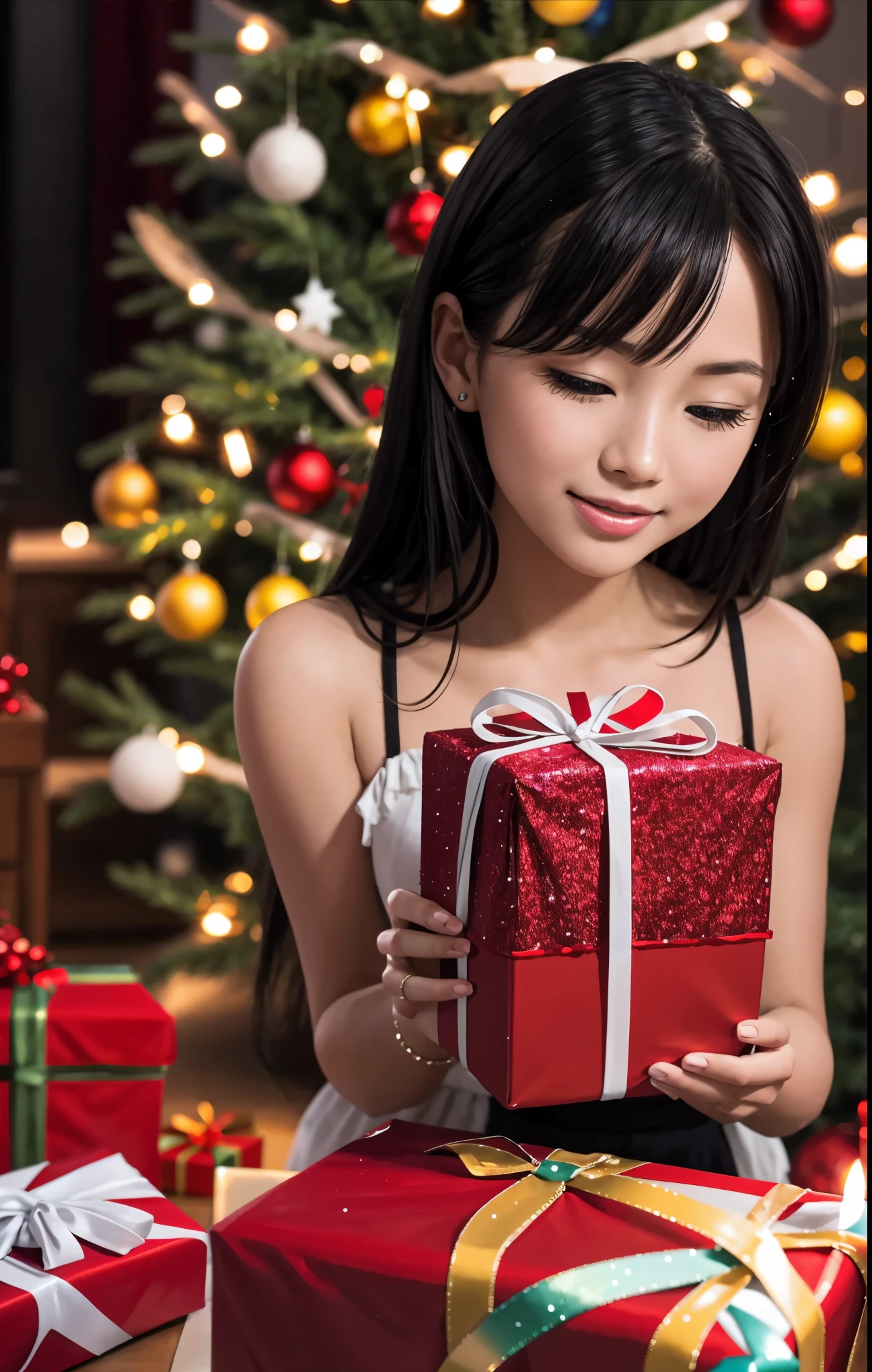 (best quality,4k,8k,highres,masterpiece:1.2),ultra-detailed,realistic,gifts,table,Christmas tree,decorations,wrapping ,bows,ribbon,presents,holiday spirit,vibrant colors,warm lighting,cozy atmosphere,toys,cards,candles,snowflakes,joyful,celebration,exquisite details,exciting surprises,shiny ornaments,sparkling tinsel,beautifully wrapped,excited children,anticipation,festive mood,magical ambiance,delightful moment,wonderful memories,family gathering,cheerful faces,Christmas magic,extravagant,abundance of presents,HDR,UHD,studio lighting,ultra-fine painting,sharp focus,physically-based rendering,professional,vivid colors,bokeh.