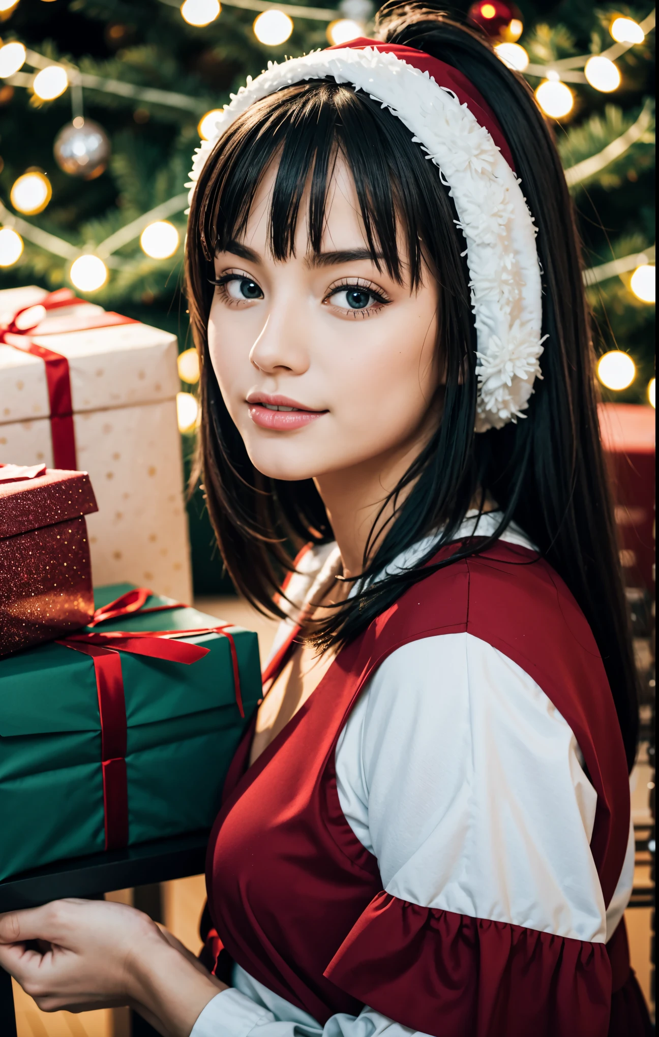 (best quality,4k,8k,highres,masterpiece:1.2),ultra-detailed,realistic,gifts,table,Christmas tree,decorations,wrapping ,bows,ribbon,presents,holiday spirit,vibrant colors,warm lighting,cozy atmosphere,toys,cards,candles,snowflakes,joyful,celebration,exquisite details,exciting surprises,shiny ornaments,sparkling tinsel,beautifully wrapped,excited children,anticipation,festive mood,magical ambiance,delightful moment,wonderful memories,family gathering,cheerful faces,Christmas magic,extravagant,abundance of presents,HDR,UHD,studio lighting,ultra-fine painting,sharp focus,physically-based rendering,professional,vivid colors,bokeh.