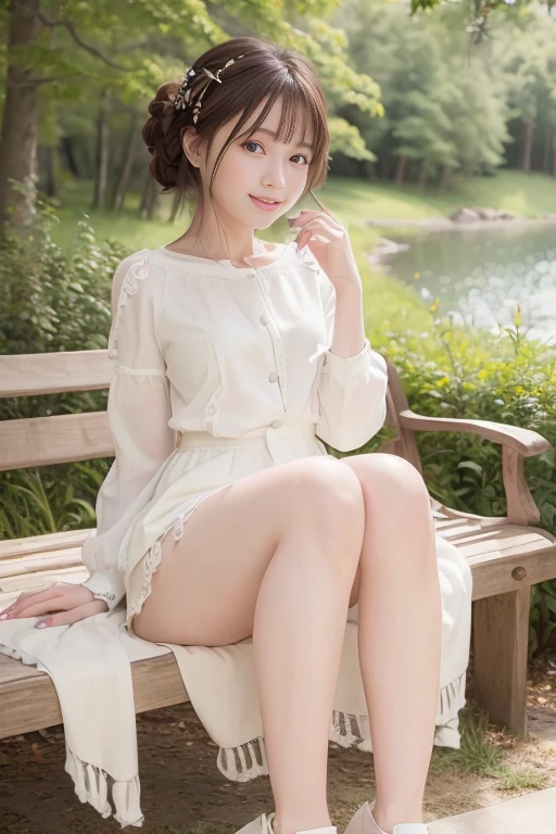 Realistic pictures of cute girls、White blouses、a miniskirt、Panchira、Bokeh