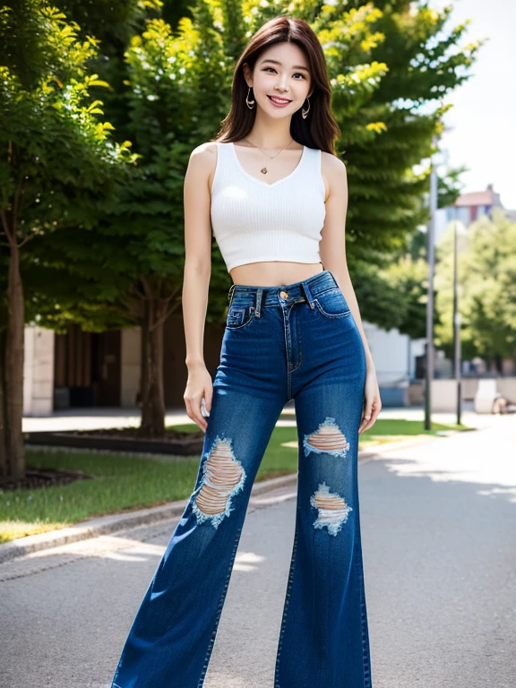Girl in Damaged Denim