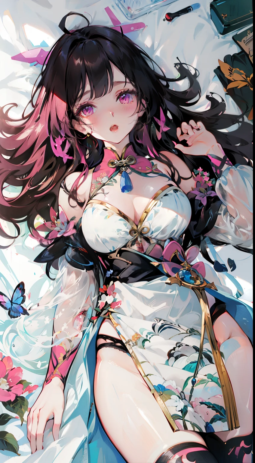 ((Best quality at best, tmasterpiece)),(origen:1.5),1个Giant Breast Girl,Pink_the hair,By bangs,a pink eyes,pigeon sitting on head,(Virtual_YouTuber),transparent pubic hair_Background with,,Raise your legs,White dress,long_the hair,Pink_the hair,Chopping,Show on the_heads,Bare bare_bshoulders,By bangs,Pink_Hosiery,direct,'s_the sleeve,ssmile,pelvis_窗帘,
on the floor on all fours,Indoors,janelas,coverlet,on top of the bed,:oxygen,By bangs,窗帘,Open,with her mouth open,Chinese clothes,Clothing cutting,(from below:1),girl_Show on the_top,Face sales,revcowgirl_Location,Havenar on the back,