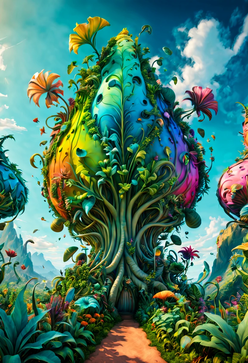 by Scott Willagical Plantantasy art, Gradient of color, surrealistic, whimsical, ultra-wide-angle, octane render, enhance, intricate, (best quality, masterpiece, Representative work, official art, Professional, unity 8k wallpaper:1.3)