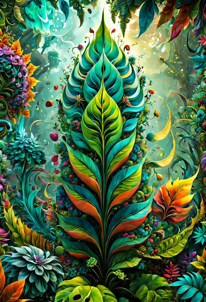 Strange geometric shapes of Plants, fantasy art, Abstract, fractal shape, vibrant with colors, surrealistic, whimsical, ultra-wide-angle, octane render, enhance, intricate, (best quality, masterpiece, Representative work, official art, Professional, unity 8k wallpaper:1.3)