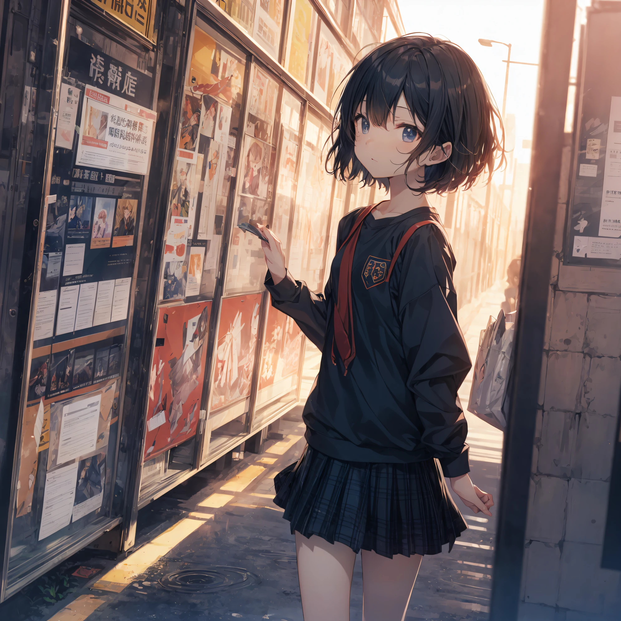 Super high quality by the art god, Ultra-detailed, High resolution, anime moe art style, Best Anime 8K Konachan Wallpapers, Pixiv Contest Winner, Perfect Anatomy, BREAK,(Draw a girl sleepily walking to school. ),BREAK, 1girl in, (Solo,Lori,child,13years:1.3),Full limbs, complete fingers,a junior high school student, Androgynous attraction, (Very short hair), Sleeping hair, hair messy, flat chest, Small butt, groin, Small eyes,Beautiful detailed black eyes, Well-proportioned iris and pupils, disgusted eye, High resolution detailed hair, School uniform, Skirt, On the way to school. BREAK,super detailed skin, Best lighting by famous artists, 8K, Illustration,
