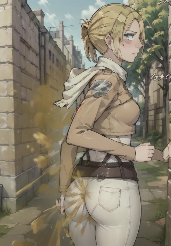 ((annie leonhart)),((velocity)),Attacked by farts, (((Women stand)),velocity,((classic town hall)),((One Woman)),((fart while stand),her butt facing screen,fullbody,blue eye,blushing)),(​masterpiece:1.2、top-quality)、(the Extremely Detailed CG Unity 8K Wallpapers、ultra-detailliert、Best Shadows)、(细致背景)、(The best lighting、extremely delicate and beautiful)、depth of fields、1girl in、独奏 ,Women wear  scout outfit,Ephemeral,,(blonde),(scout regiment outfit)),((((Girl  embarassed when she smells the bad smell of farts)))),outfit like a scout regiment,((((profile facing diagonally)))),((i&#39;I closed my mouth with hand feel embarassed...)),((massive fart)),((fart text))