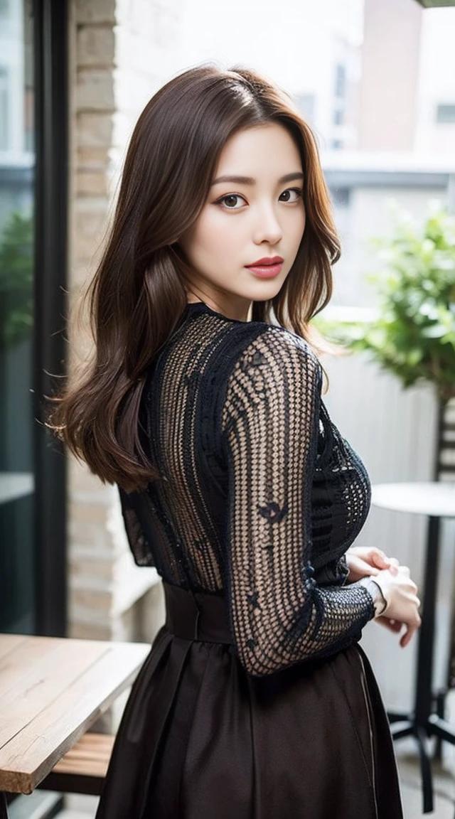 dark brown hair、Light brown eyes、The face of the Japan actress、 Lady、looks like him&#39;i&#39;i&#39;i&#39;i&#39;i&#39;i&#39;i&#39;i&#39;i&#39;i&#39;i&#39;i&#39;i&#39;i&#39;I&#39;m about 40 years old、(intricate-detail:1.2)、(top-quality:1.4)、 (超A high resolution:1.2)、超A high resolution、(A detailed eye)、(detailed facial features)、nffsw、8K resolution、D-cup size breasts、length hair、i&#39;i&#39;i&#39;i&#39;i&#39;i&#39;i&#39;i&#39;i&#39;、fashionable cafe、Looking back、buy coffee、Fashion Model Costumes、,The photo has a lot of background、a person々Looks small、fully body photo、Even the legs are shown、