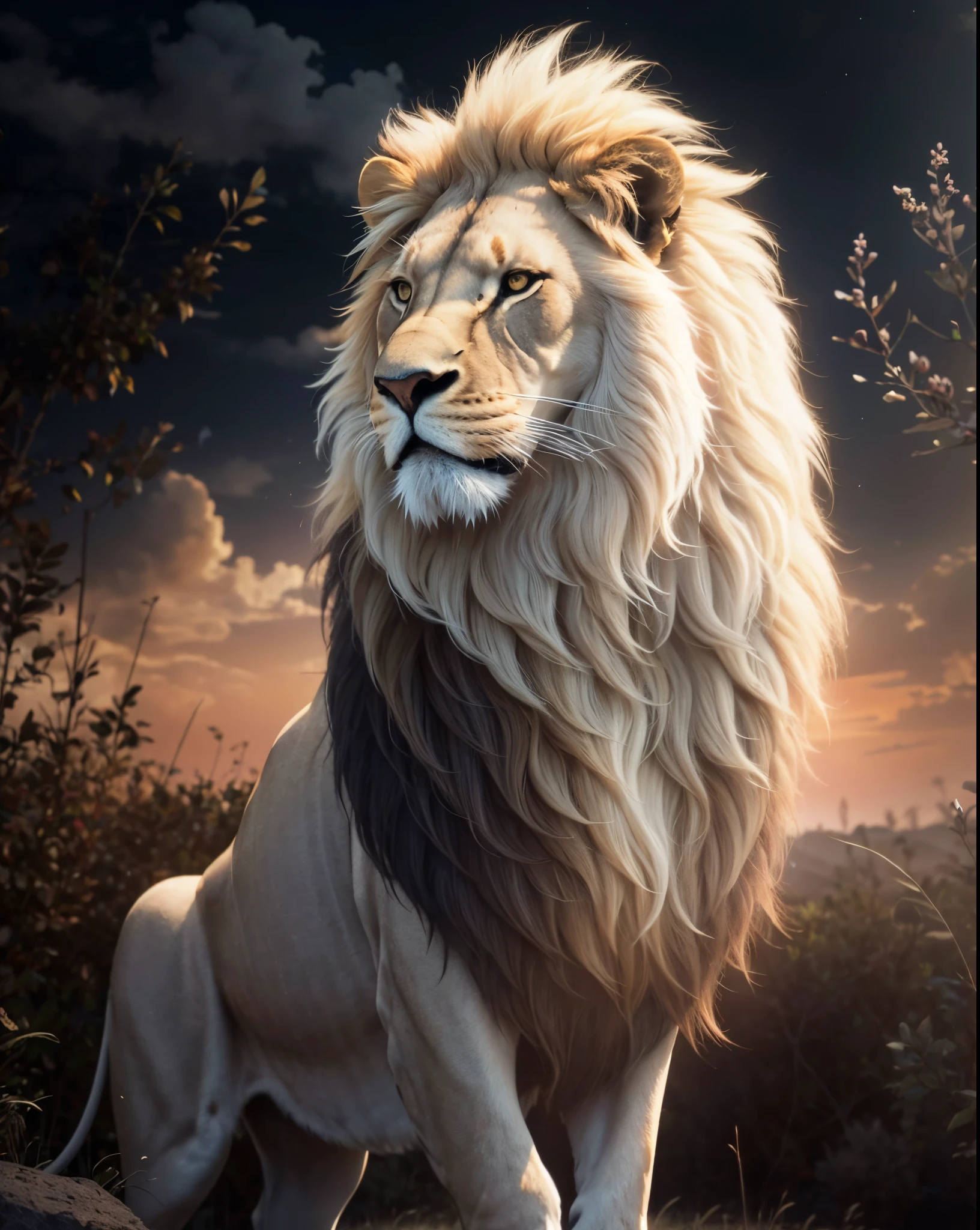 Lion, Divine Lion, naturais, Natureza, Natureza, Linda, renderizado, fotorrealista, UltraHD, 4k, texturasdetalhadas, thunders, sombras detalhadas, cores detalhadas, por do sol, sol se pondo, Sunset, Natureza Linda, Great Divine, por do sol, contraste detalhado, contraste realista, alta resolução, cores detalhadas, fogo, eletricidade, divina criatura, 8k, Detailed Realistic, 16K, 8K, HD