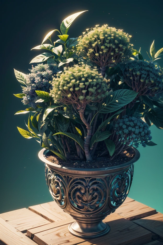 (Magical Plants), Strange geometric shapes of Plants, Gradient color, fractal shape, whimsical, ultra-wide-angle, octane render, enhance, intricate, (best quality, masterpiece, Representative work, official art, Professional, unity 8k wallpaper:1.3)