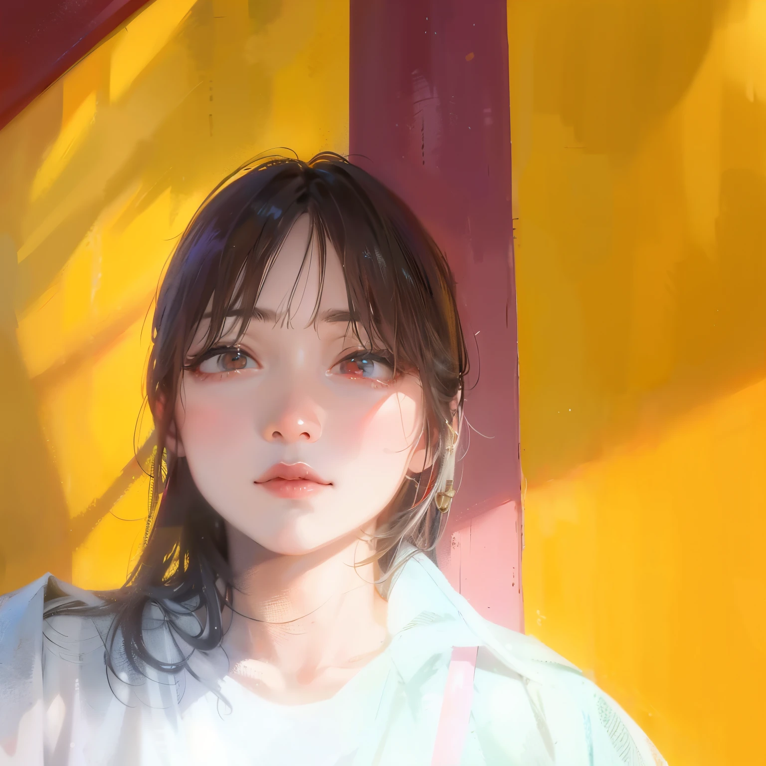 There is a woman standing in front of the red wall, xintong chen, wenfei ye, Xision Wu, chengyou liu, qifeng lin, zeng fanzh, yun ling, Inspired by Li Fangyiny linh, xiang duan, Inspired by Ye Xin, pengzhen zhang, huifeng huang