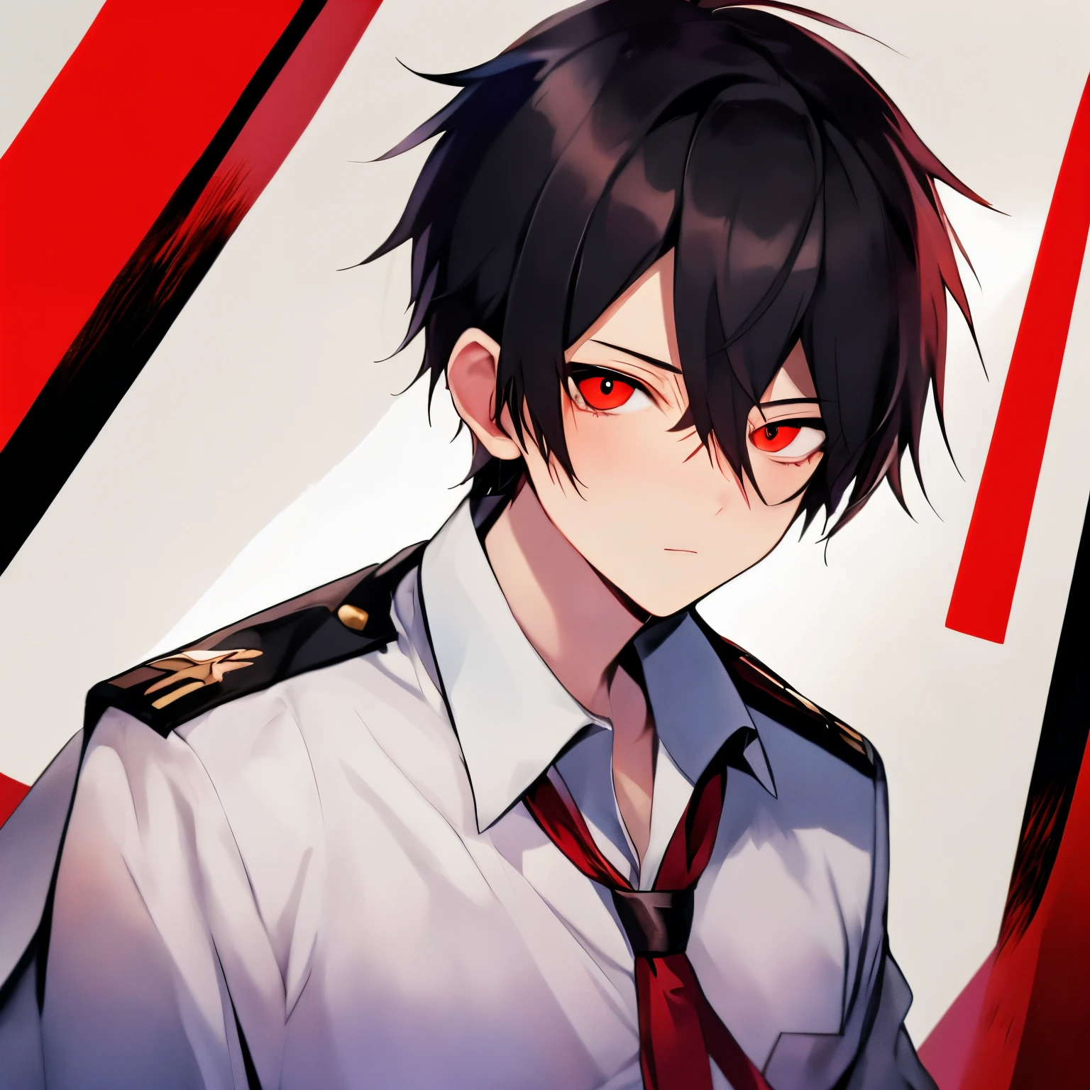 A 16-year-old UA hero high school student with black hair and red eyes with white skin wearing the UA high school male uniform at the exit of the high school.