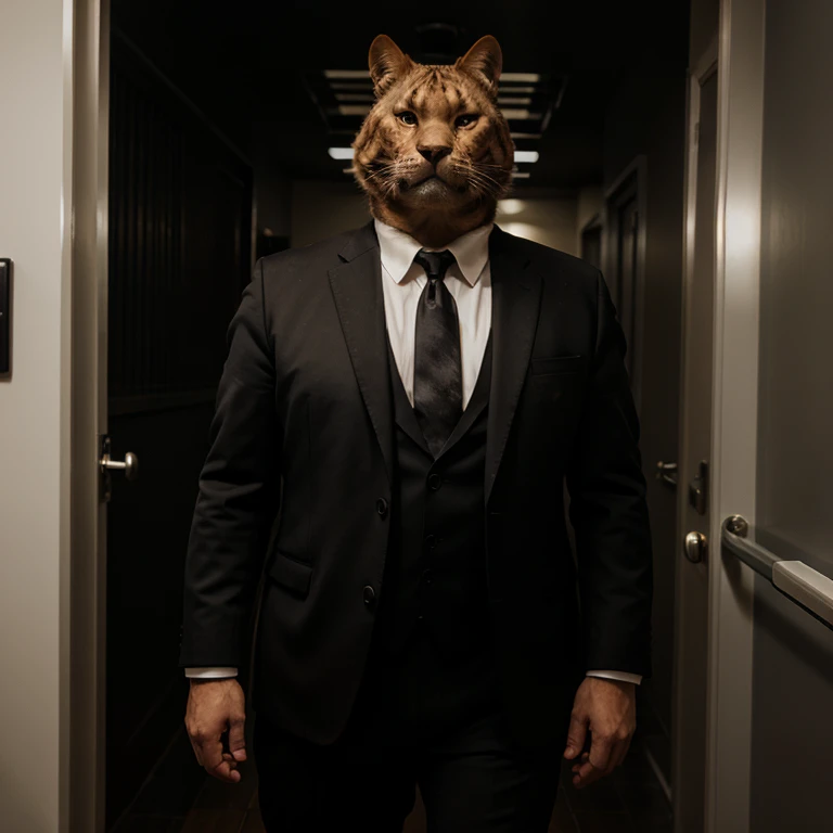 Garfield in a black suit