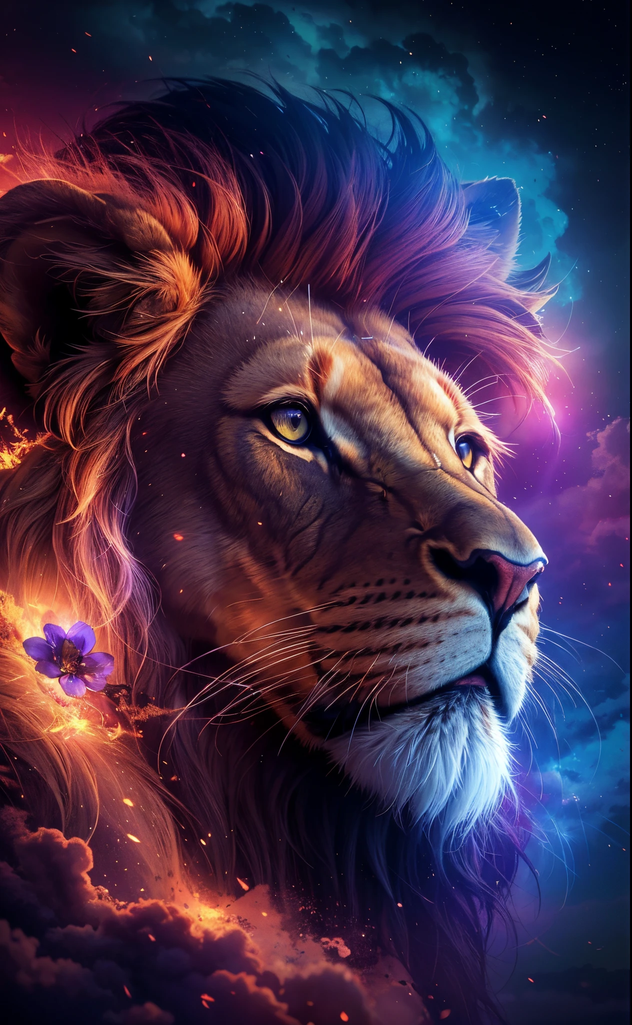 Lion, Divine Lion, naturais, Natureza, Natureza, Linda, renderizado, fotorrealista, UltraHD, 4k, texturasdetalhadas, thunders, sombras detalhadas, cores detalhadas, por do sol, sol se pondo, Sunset, Natureza Linda, Great Divine, por do sol, contraste detalhado, contraste realista, alta resolução, cores detalhadas, fogo, eletricidade, divina criatura, 8k, Detailed Realistic, 16K, 8K, HD