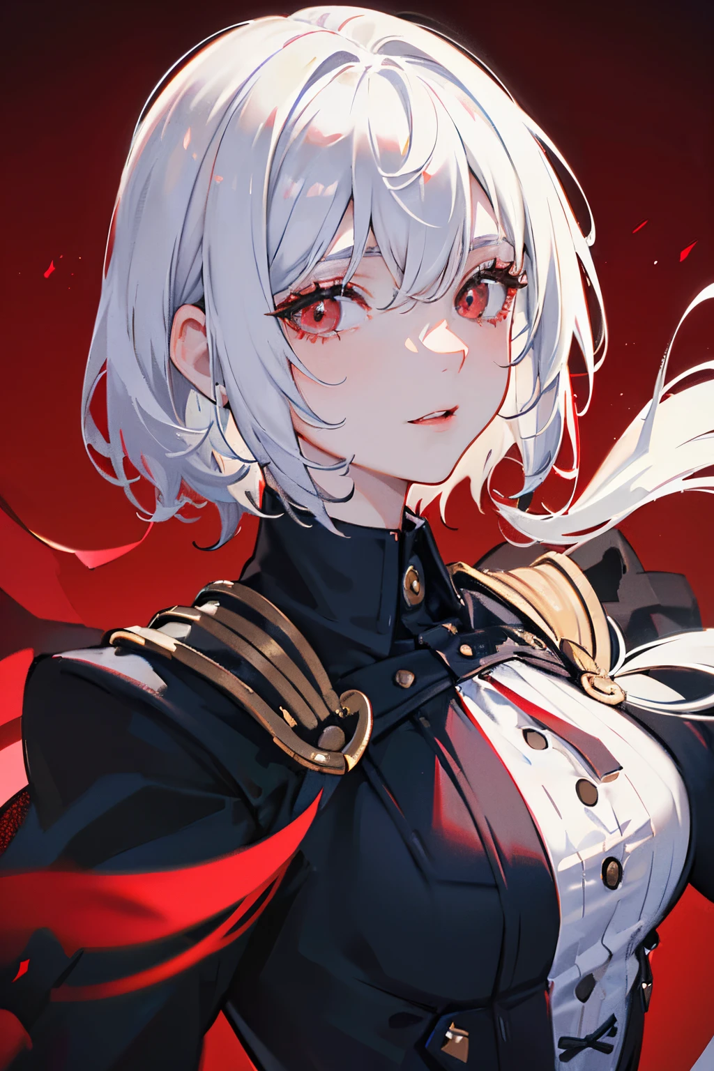 "(best quality,ultra-detailed,realistic), A girl with short white hair and red eyes, wearing black clothes, in a park, portraits, sharp focus, vivid colors, natural lighting"
