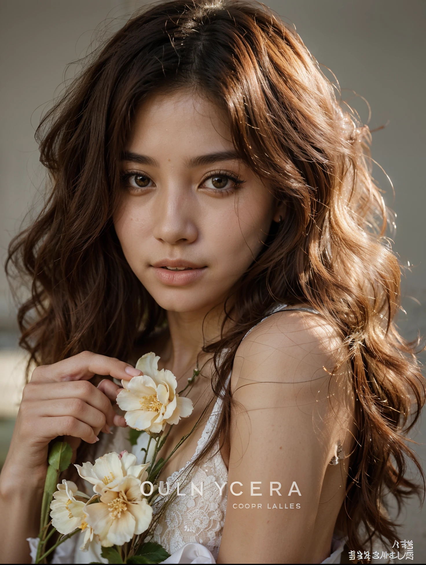 A closeup of a woman holding a flower in her hand, a mulher coreana jovem, mulher coreana jovem bonita, wooyoung do grupo IVE