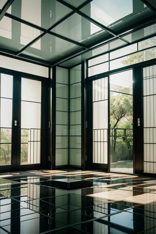 a room filled with lots of glass bottles, a digital rendering, inspired by Ryoji Ikeda, symmetry!! solid cube of light, japanese glass house, 2 0 2 2, lattice