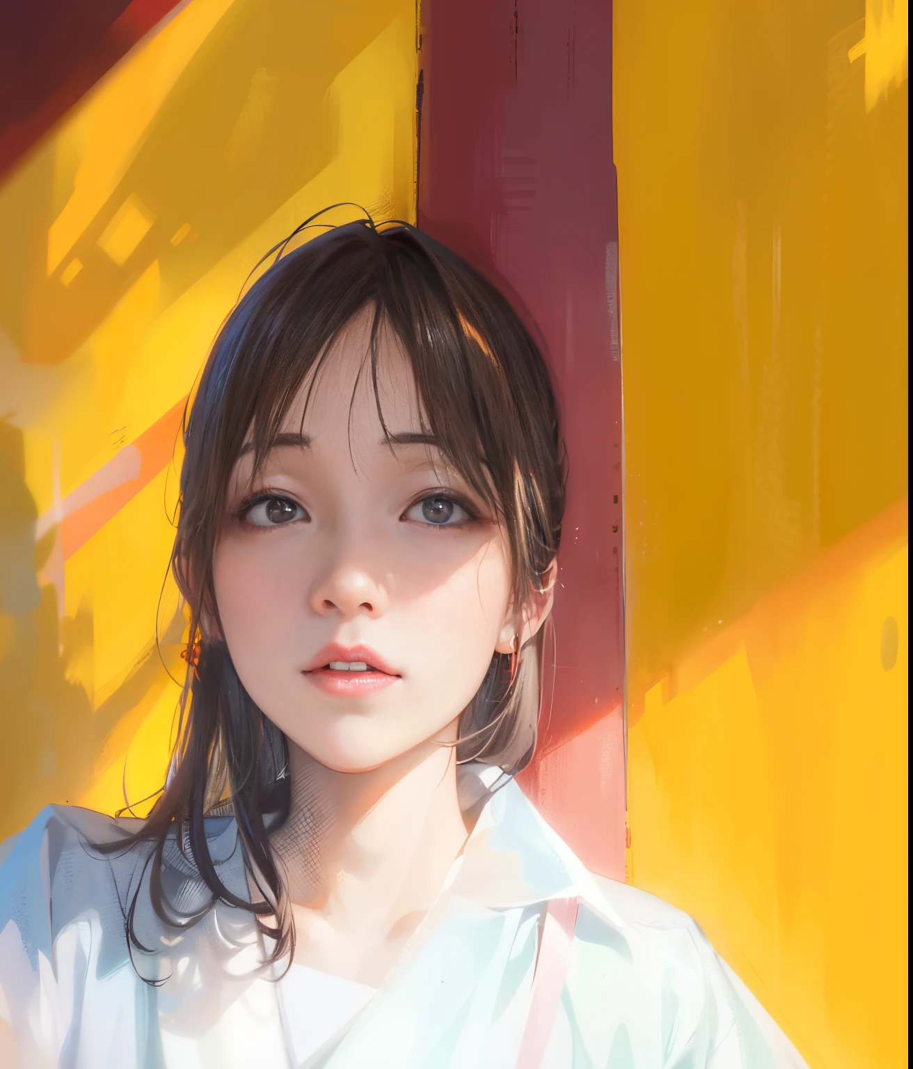 There is a woman standing in front of the red wall, xintong chen, wenfei ye, chengyou liu, Xision Wu, qifeng lin, zeng fanzh, yun ling, Inspired by Li Fangyiny linh, xiang duan, Inspired by Ye Xin, pengzhen zhang, huifeng huang